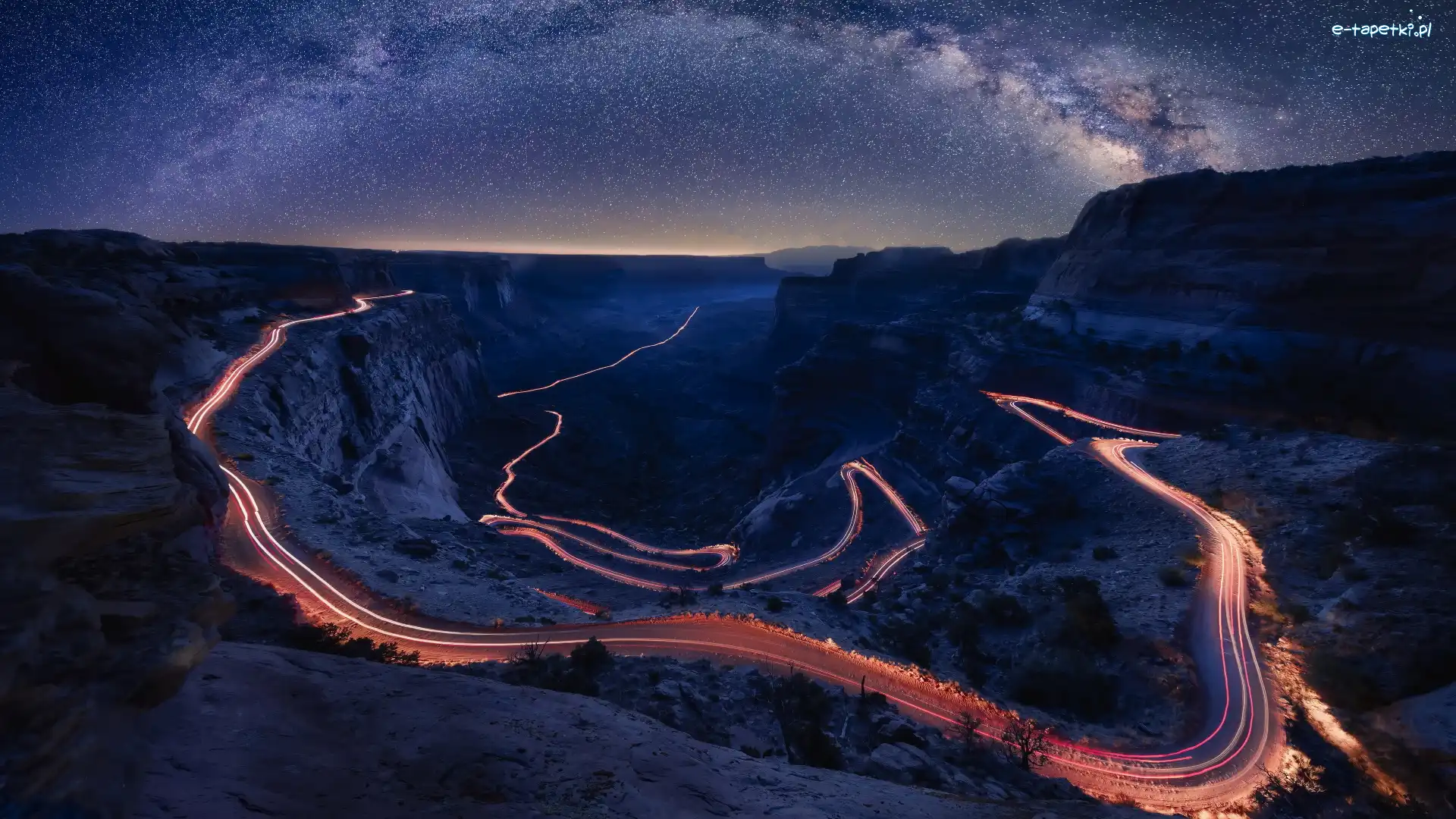 Droga, Park Narodowy Zion, Góry, Zion Canyon, Stany Zjednoczone, Gwiazdy, Rozświetlona, Stan Utah, Droga Mleczna, Kanion, Skały