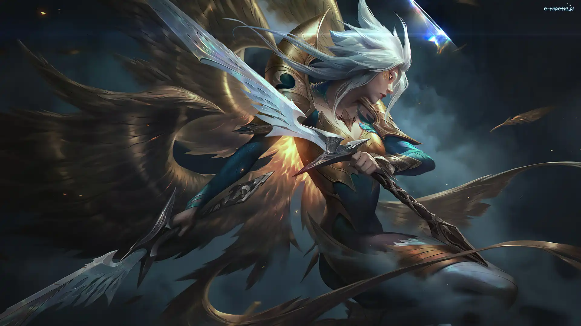 Postać, League of Legends, Skrzydła, Broń, Kobieta, Anioł, Kayle, Gra