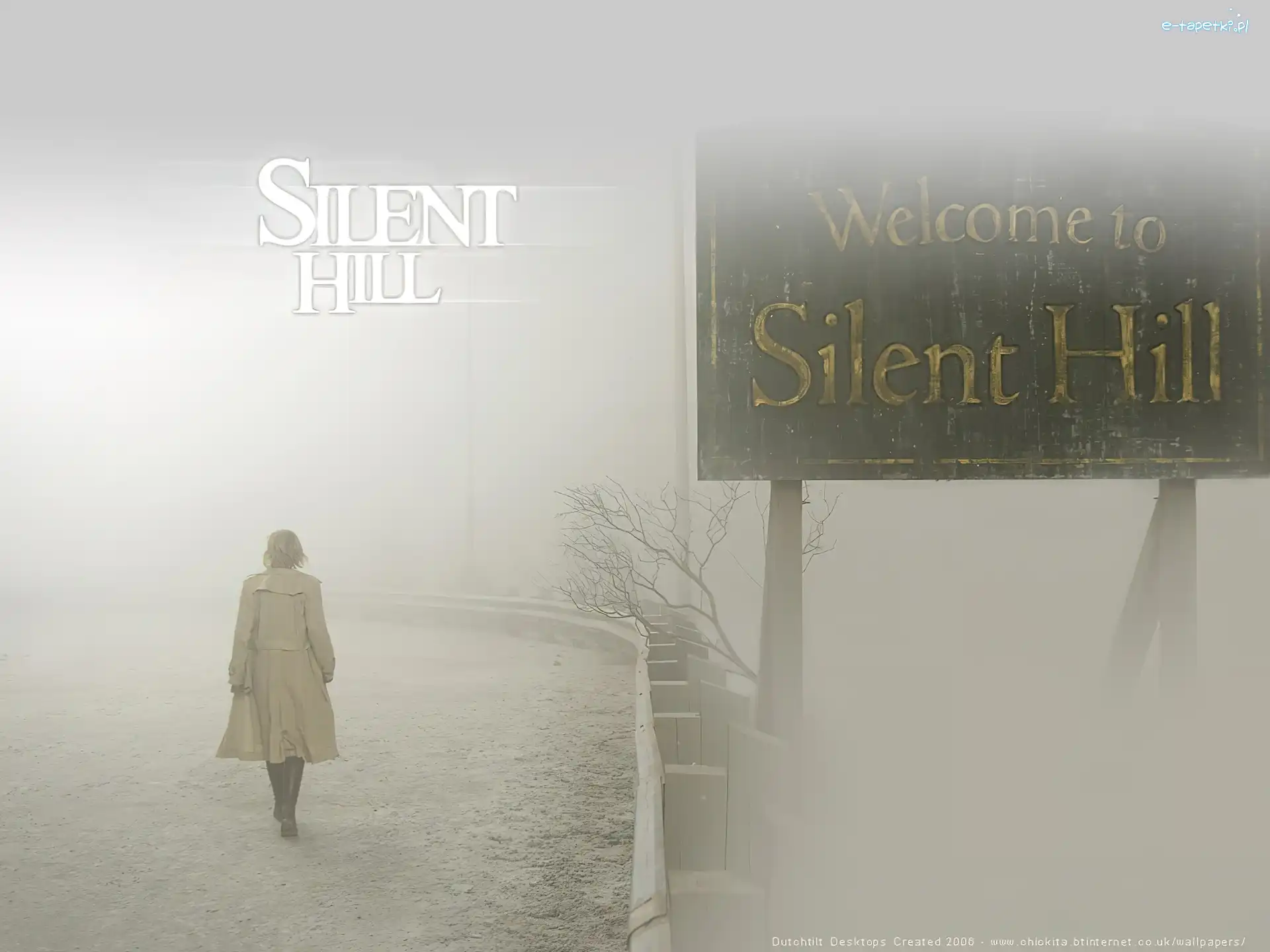 Silent Hill, droga, mgła, kobieta, szyld