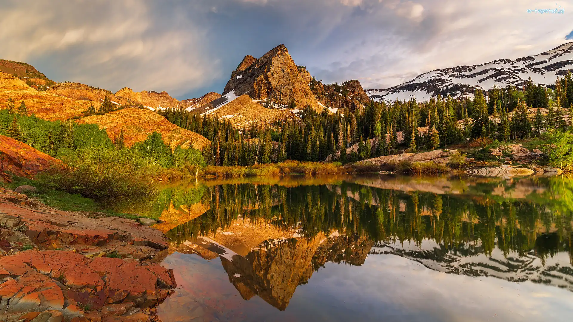 Odbicie, Góra, Stany Zjednoczone, Skały, Jezioro, Lake Blanche, Drzewa, Góry, Sundial Peak, Utah