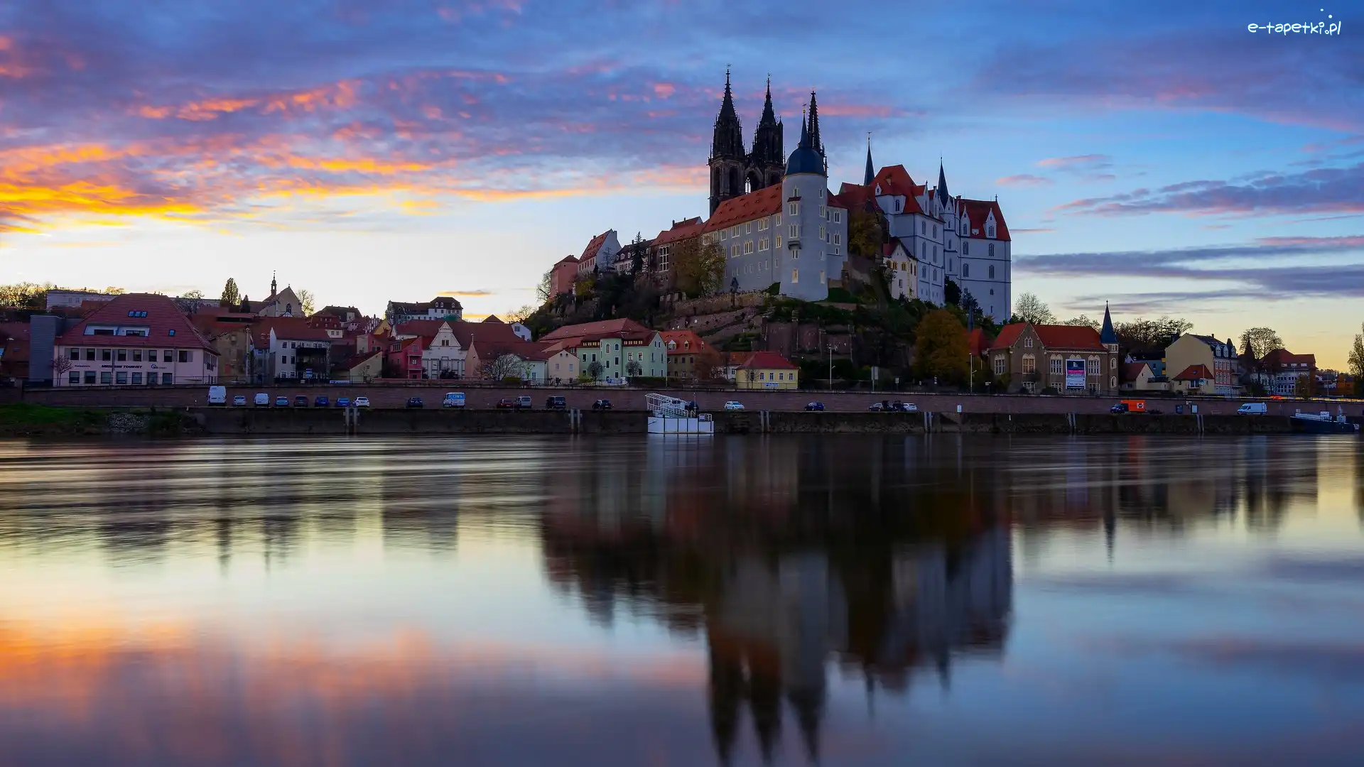 Rzeka Łaba, Albrechtsburg Meissen, Zamek, Niemcy, Miśnia