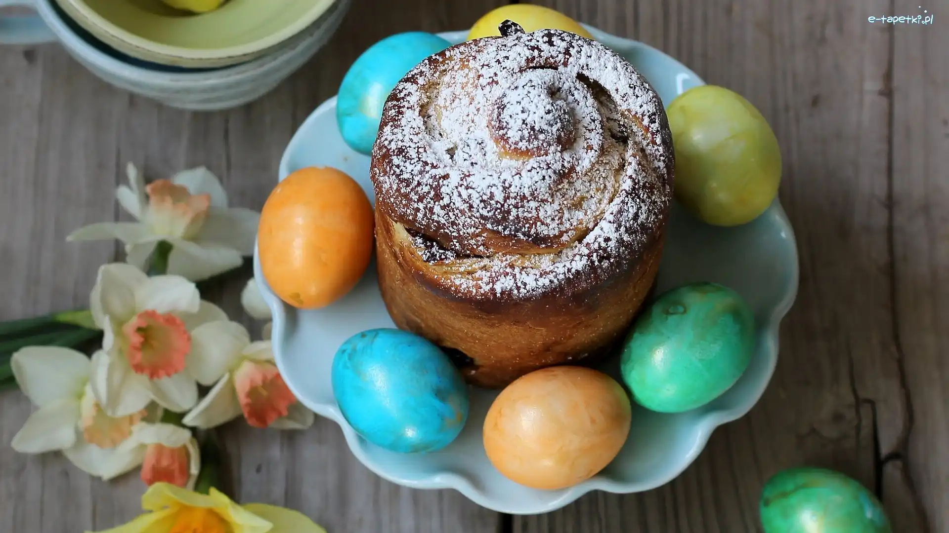Ciasto, Pisanki, Babka, Wielkanoc, Żonkile