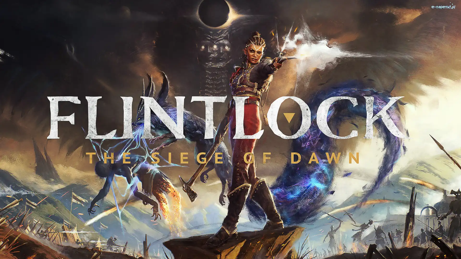 Plakat, Wojowniczka, Smok, Flintlock the Siege of Dawn, Gra, Góry, Bitwa