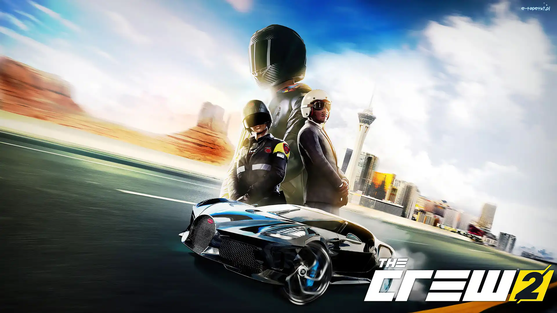 Bugatti, The Crew 2, Plakat, Wieżowce, Samochód, Kierowcy, Autostrada, Gra