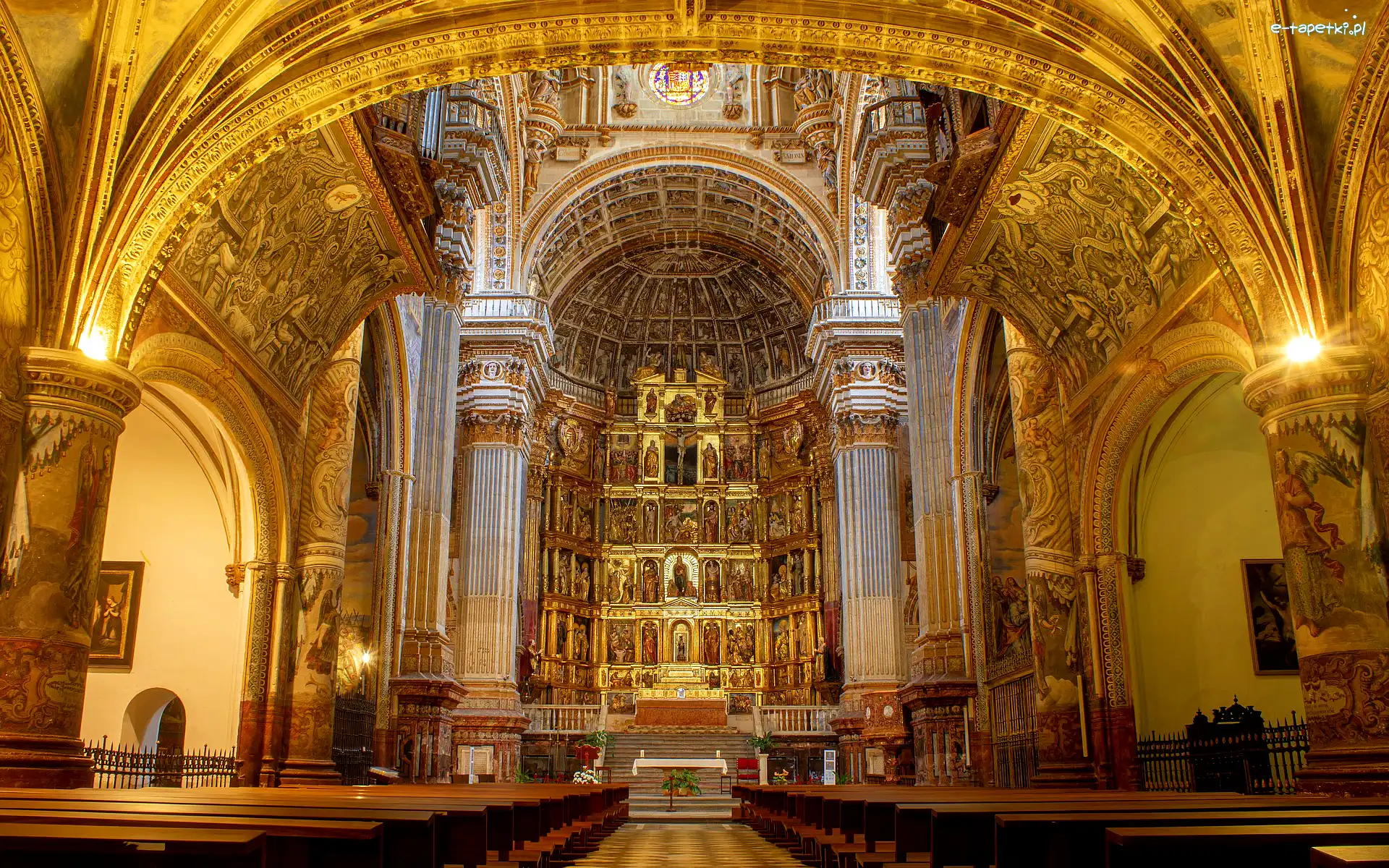 Wnętrze, Klasztor, Hiszpania, Grenada, Monasterio de San Jeronimo, Ołtarz, Zdobienia, Kościół