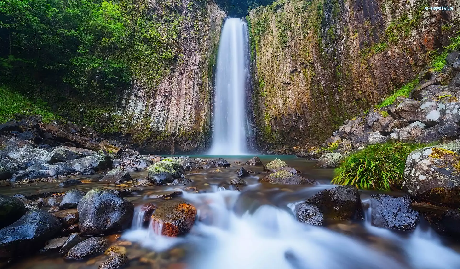 Japonia, Kamienie, Rośliny, Kaname Falls, Wodospad, Hitoyoshi, Skały