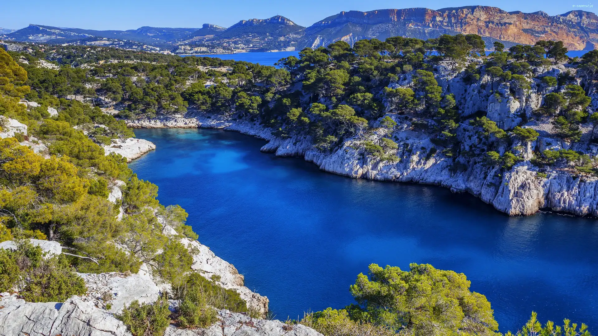Francja, Skały, Zatoka, Góry, Drzewa, Cassis, Calanque de Port Miou