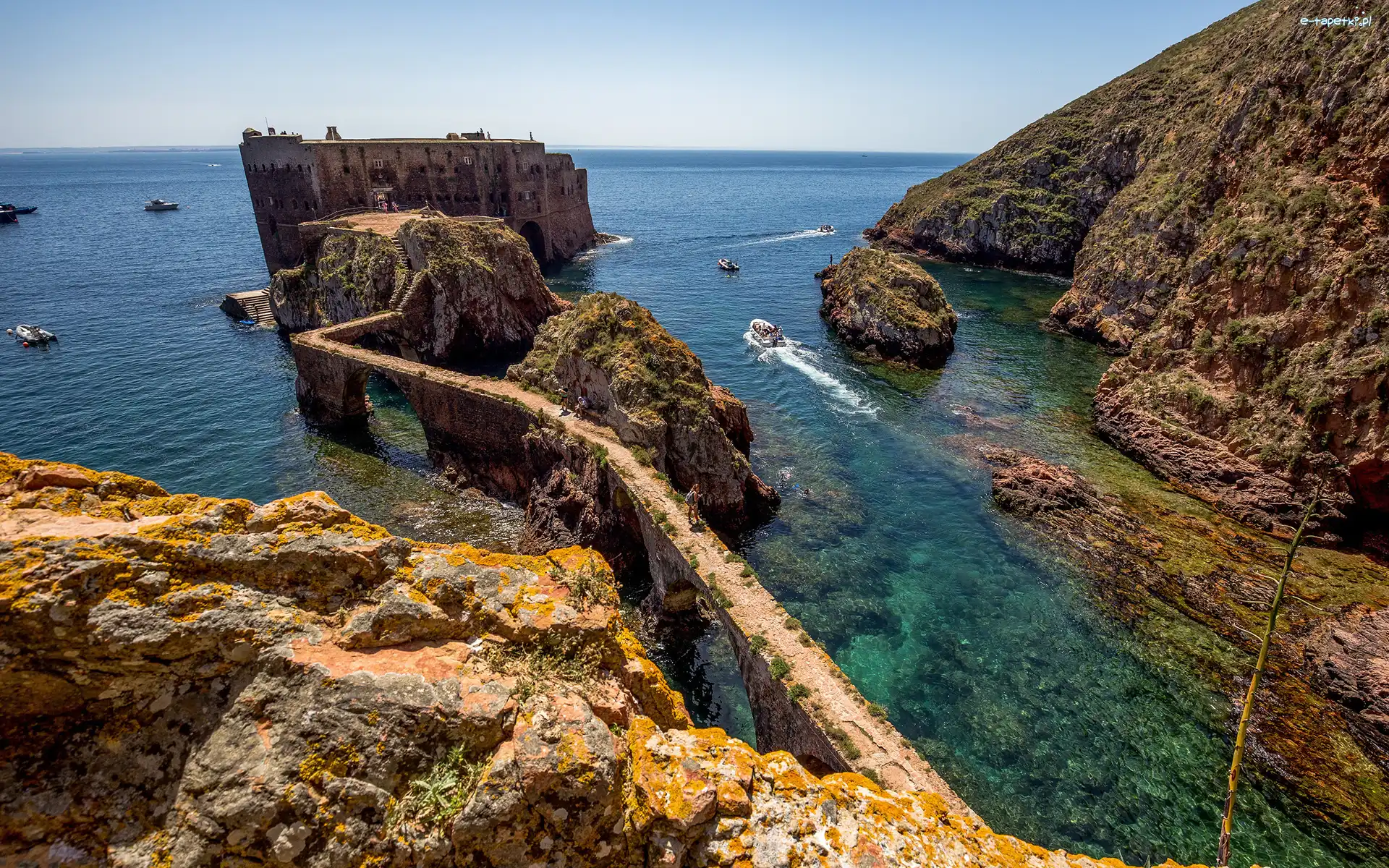 Morze, Wyspa, Twierdza św Jana Chrzciciela, Droga, Berlenga Grande, Ocean Atlantycki, Skały, Portugalia