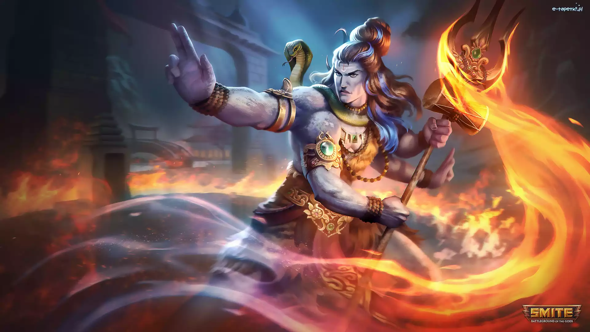 Lord Shiva, Smite Battleground of the Gods, Ogień, Trójząb, Postać, Wąż, Młot, Gra