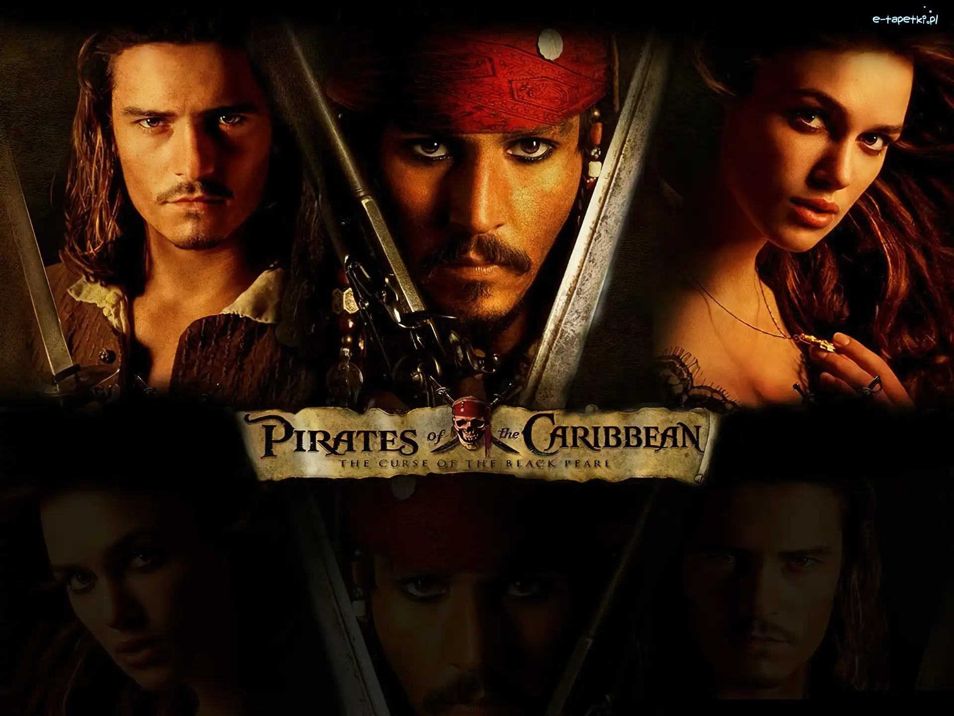 Keira Knightley, broń, Johnny Depp, Piraci Z Karaibow Orlando Bloom