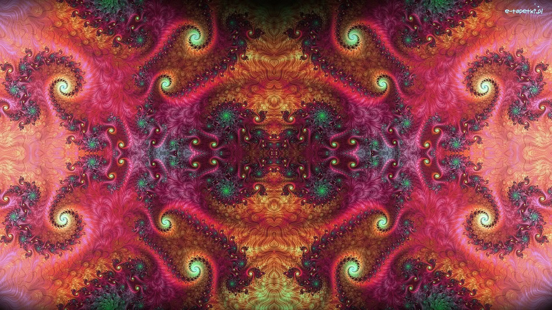 Fraktal, Różowe tło, Wzory, Spirale