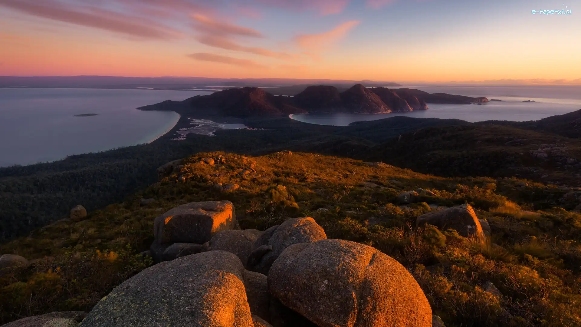 Wschód słońca, Skały, Australia, Tasmania, Kamienie, Półwysep Freycineta, Park Narodowy Freycineta, Morze