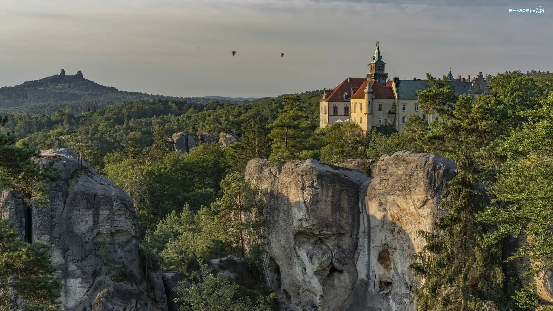 Drzewa, Skały, Czechy, Góry Stołowe, Skalne Miasto, Zamek Hruba Skala, Czeski Raj, Formacje skalne