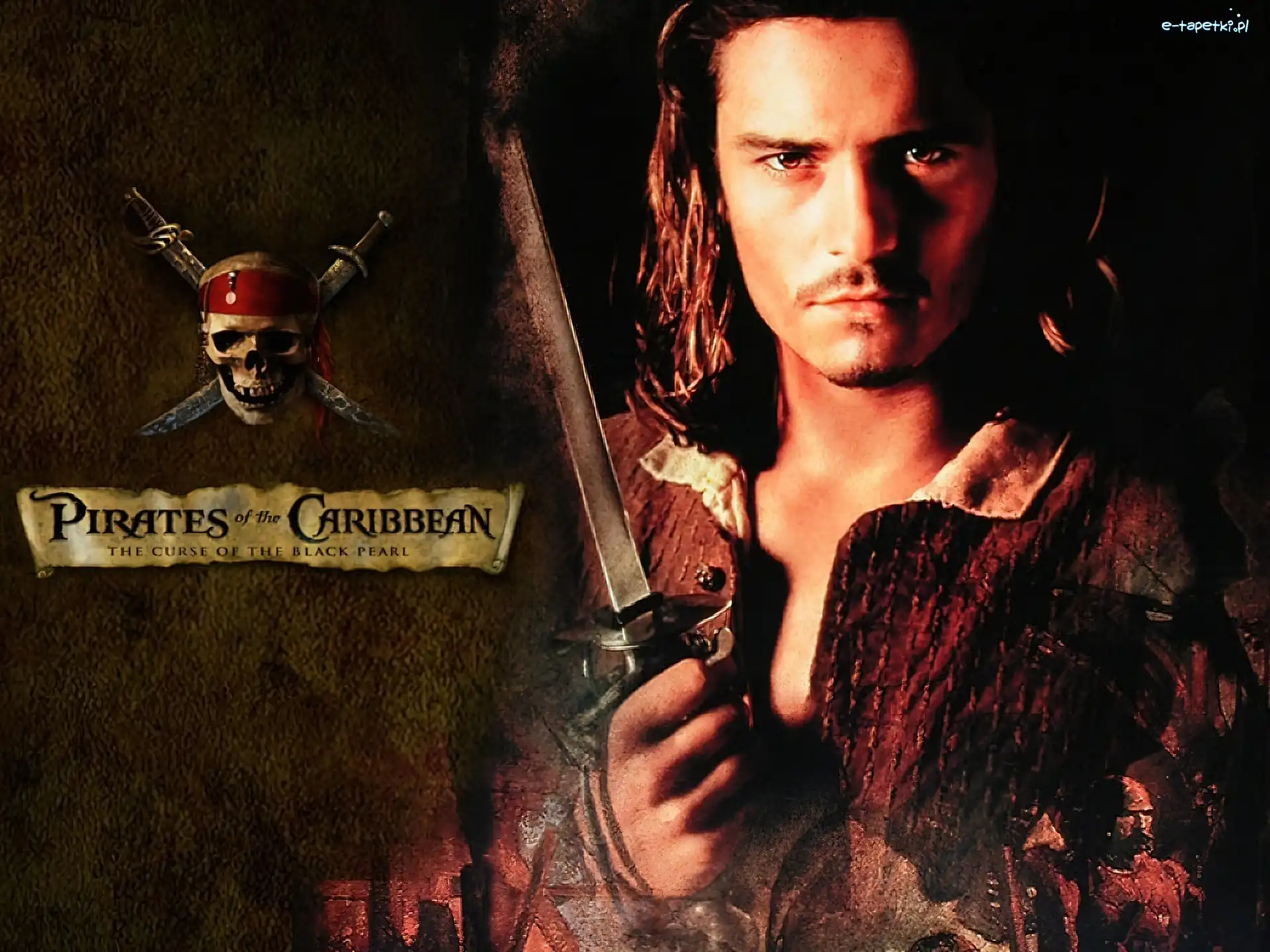 czaszka, Orlando Bloom, Piraci Z Karaibów, szabla
