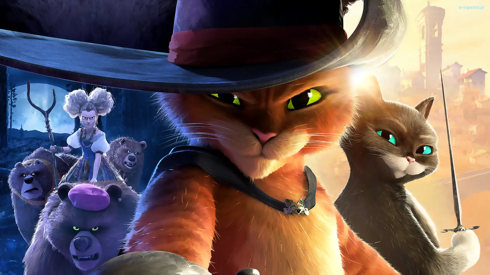 Kotka Softpaws, Kot w butach, Kot w butach Ostatnie życzenie, Puss In Boots The Last Wish, Film animowany, Szpada, Kapelusz, Postacie, Niedźwiedzie