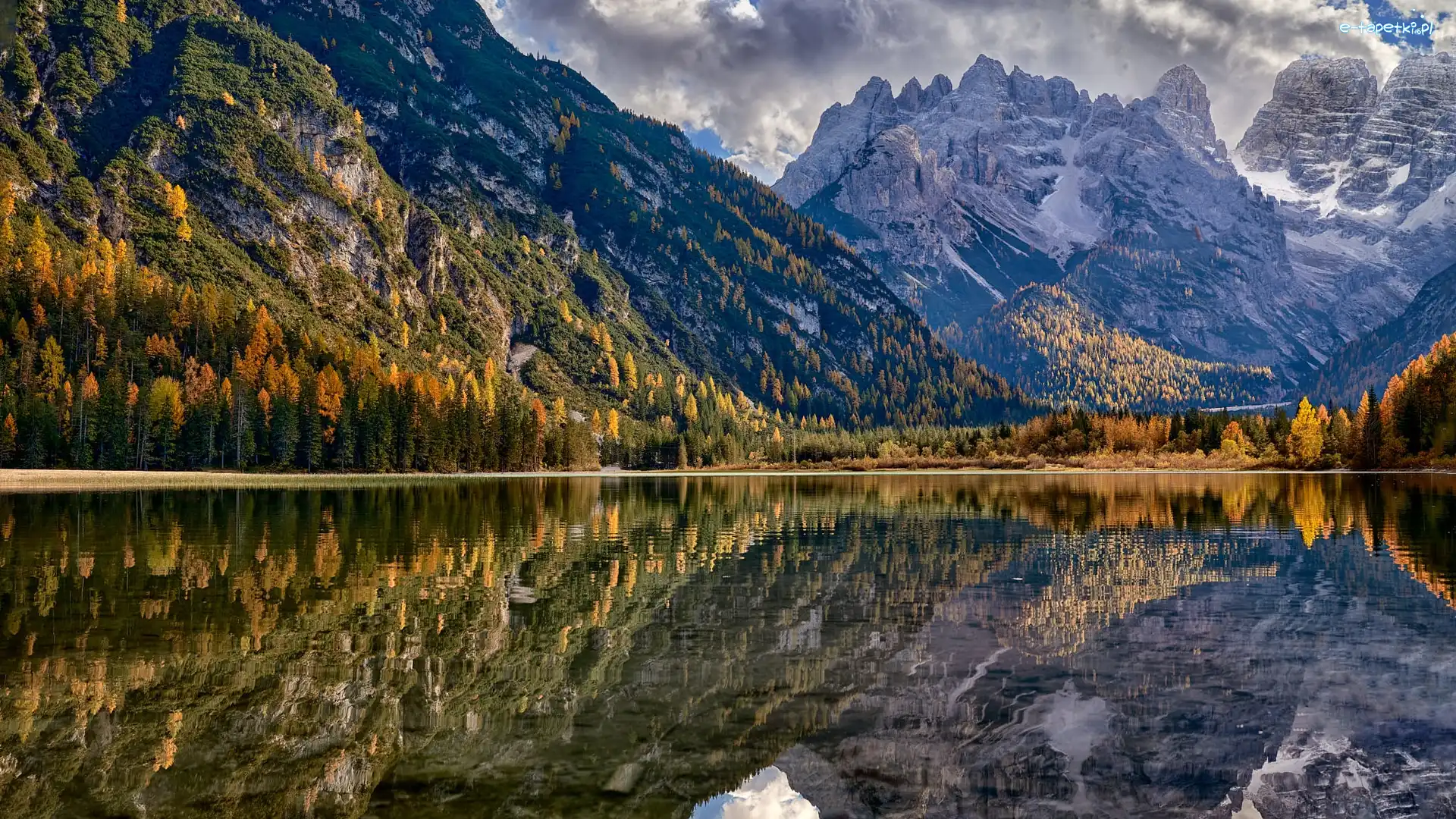 Park przyrody Tre Cime, Jezioro, Lago di Landro, Włochy, Dolomity, Góry