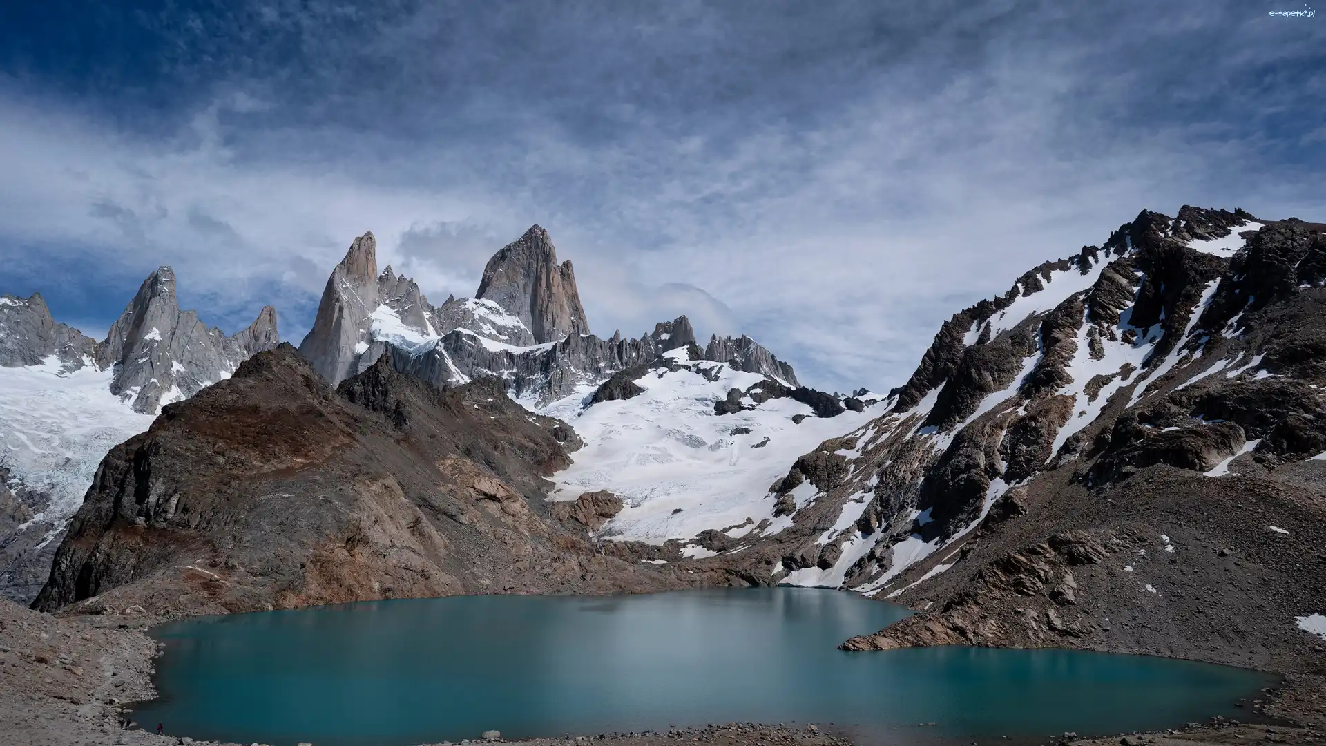 Niebo, Góry, Śnieg, Patagonia, Argentyna, Lagoon de los Tres, Jezioro