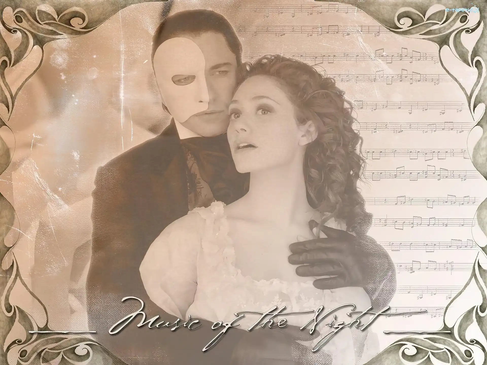 postacie, nuty, maska, Phantom Of The Opera