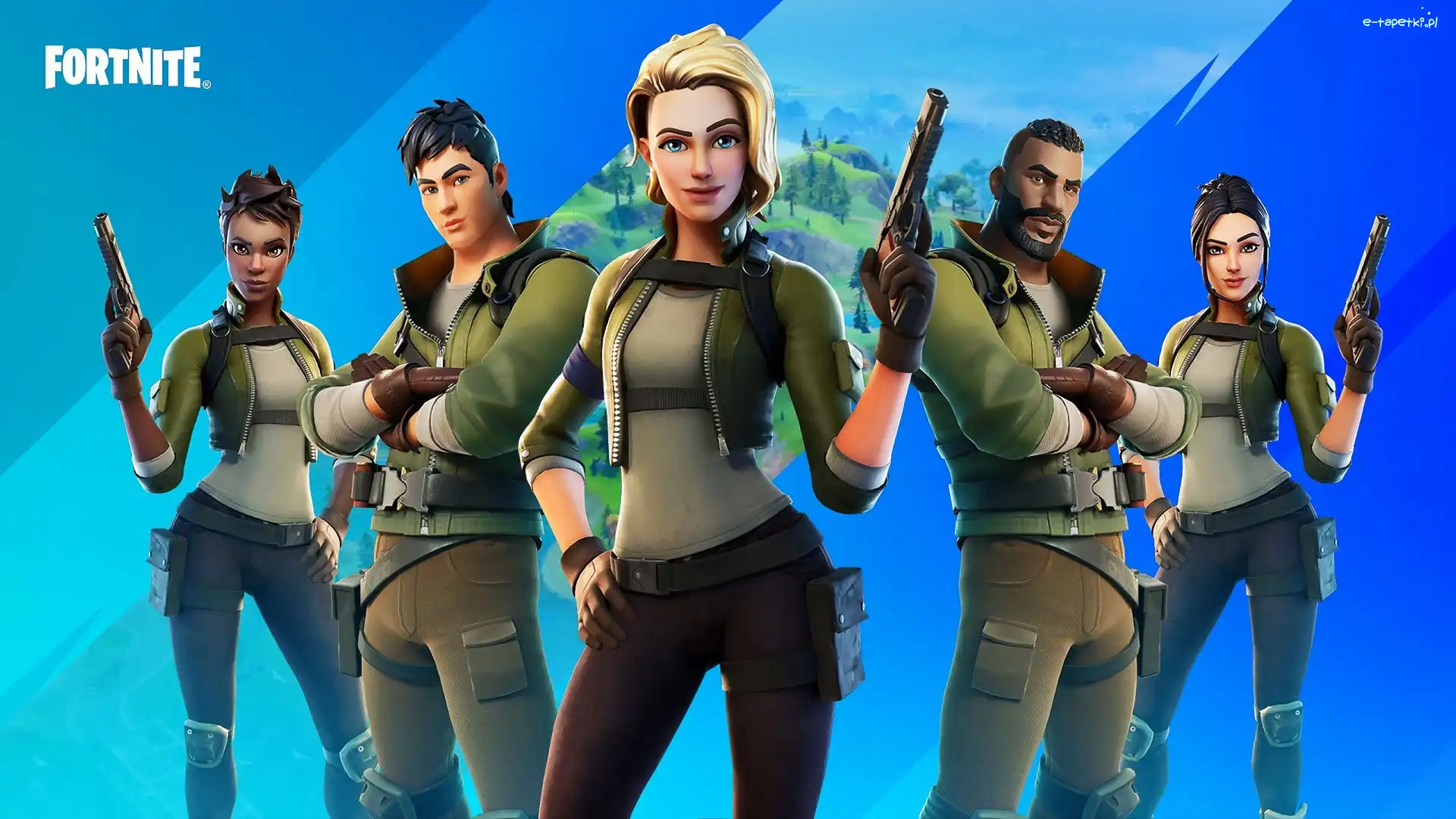 Plakat, Bohaterowie, Kobiety, Fortnite Recruit Redux, Gra, Broń, Mężczyźni