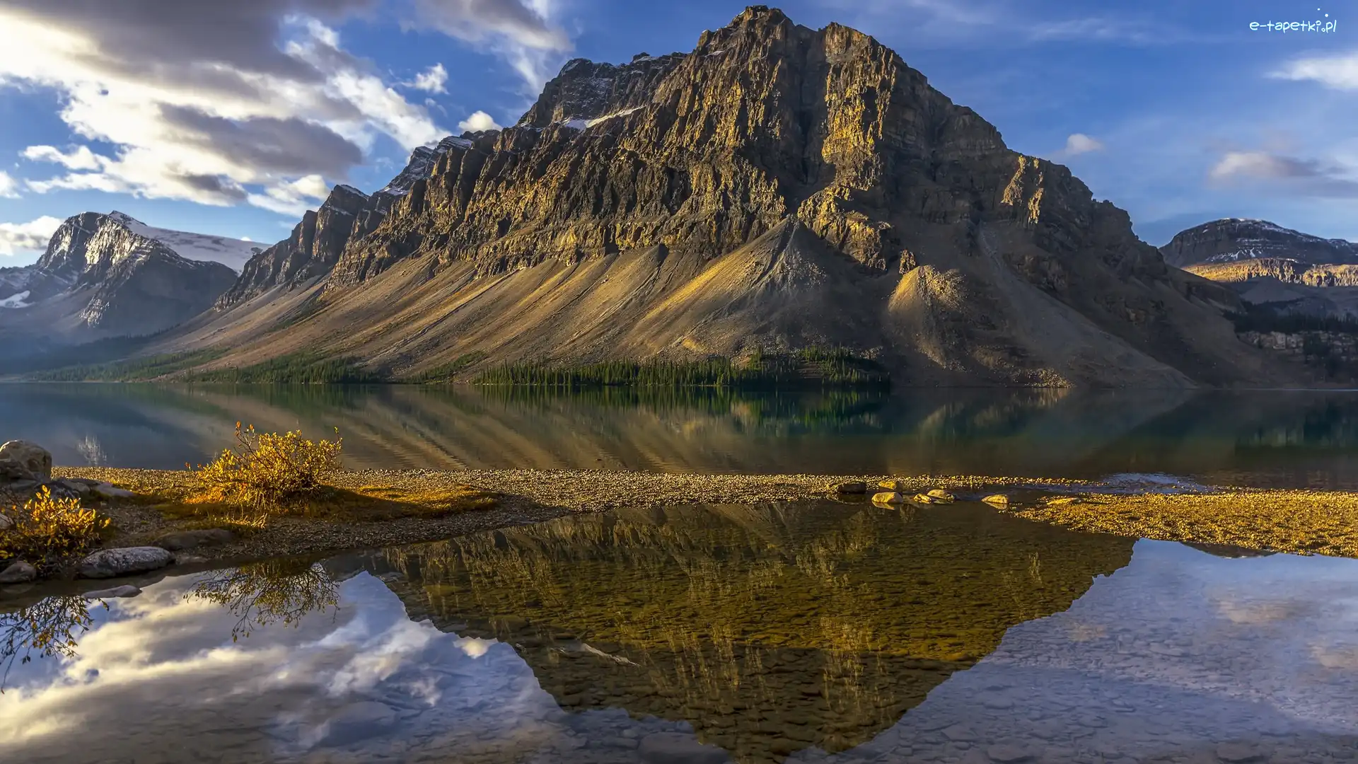 Jezioro, Góry, Kanada, Prowincja Alberta, Góra Crowfoot Mountain, Bow Lake, Odbicie, Park Narodowy Banff