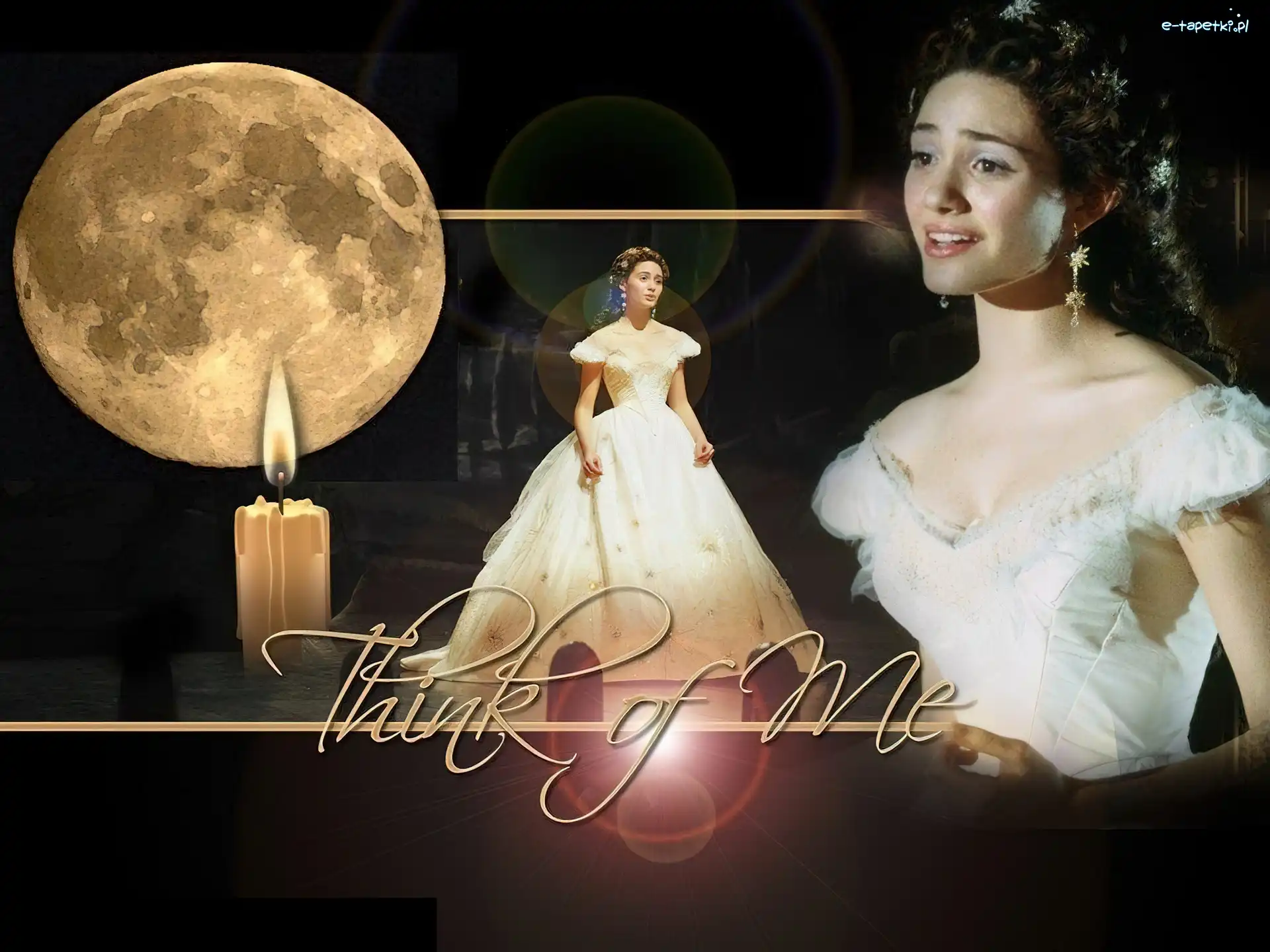 Phantom Of The Opera, biała, Emmy Rossum, księżyc, suknia