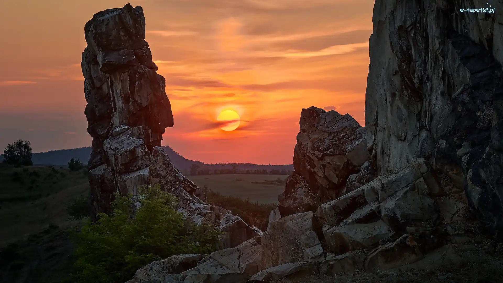Niemcy, Formacja skalna, Teufelsmauer, Skały, Wschód słońca, Saksonia-Anhalt, Okręg Harz