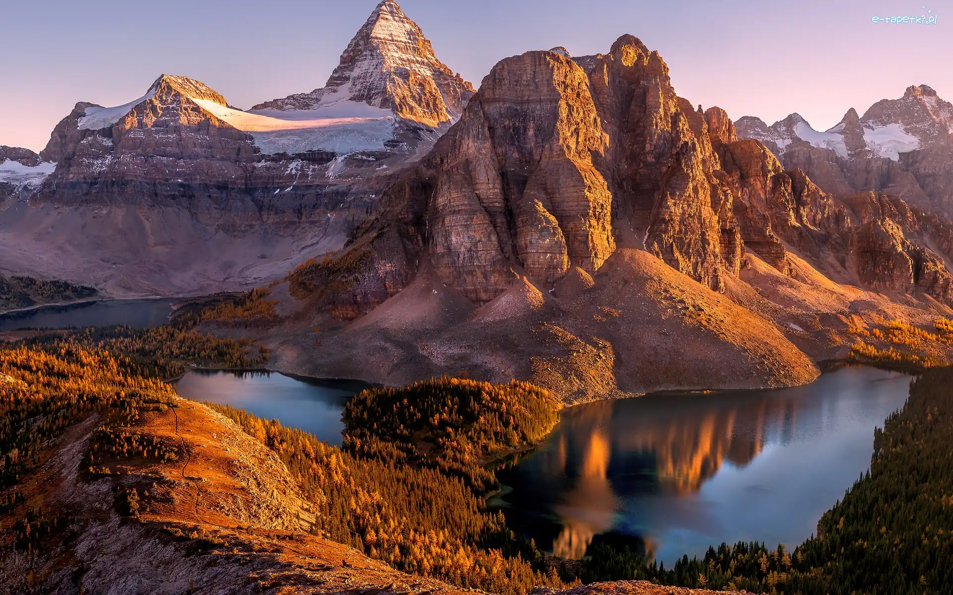 Lasy, Jesień, Góra, Kolumbia Brytyjska, Kanada, Jezioro Sunburst Lake, Jezioro Cerulean, Mount Assiniboine, Jeziora