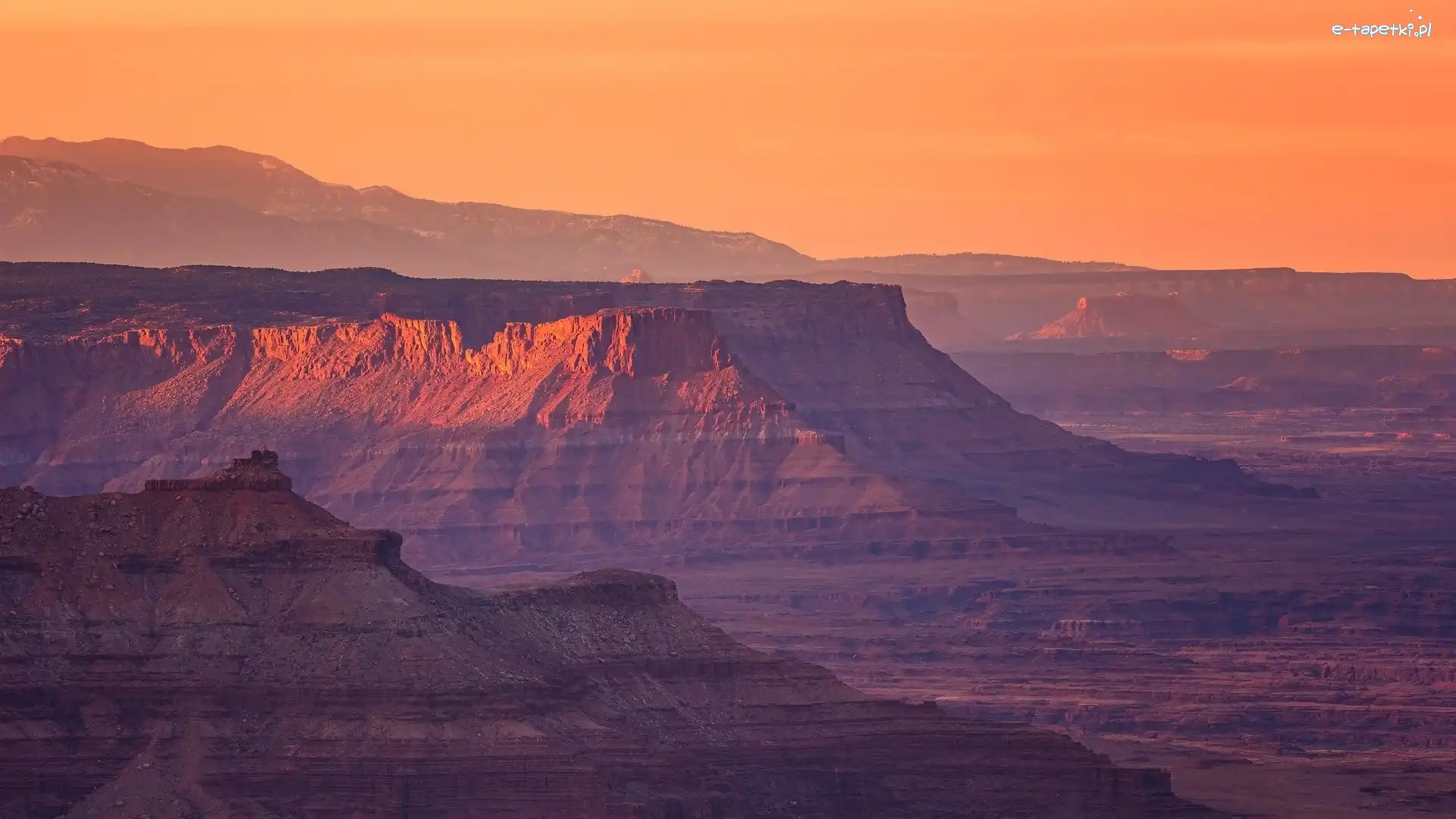 Utah, Skały, Moab, Stany Zjednoczone, Park stanowy Dead Horse Point, Zachód słońca