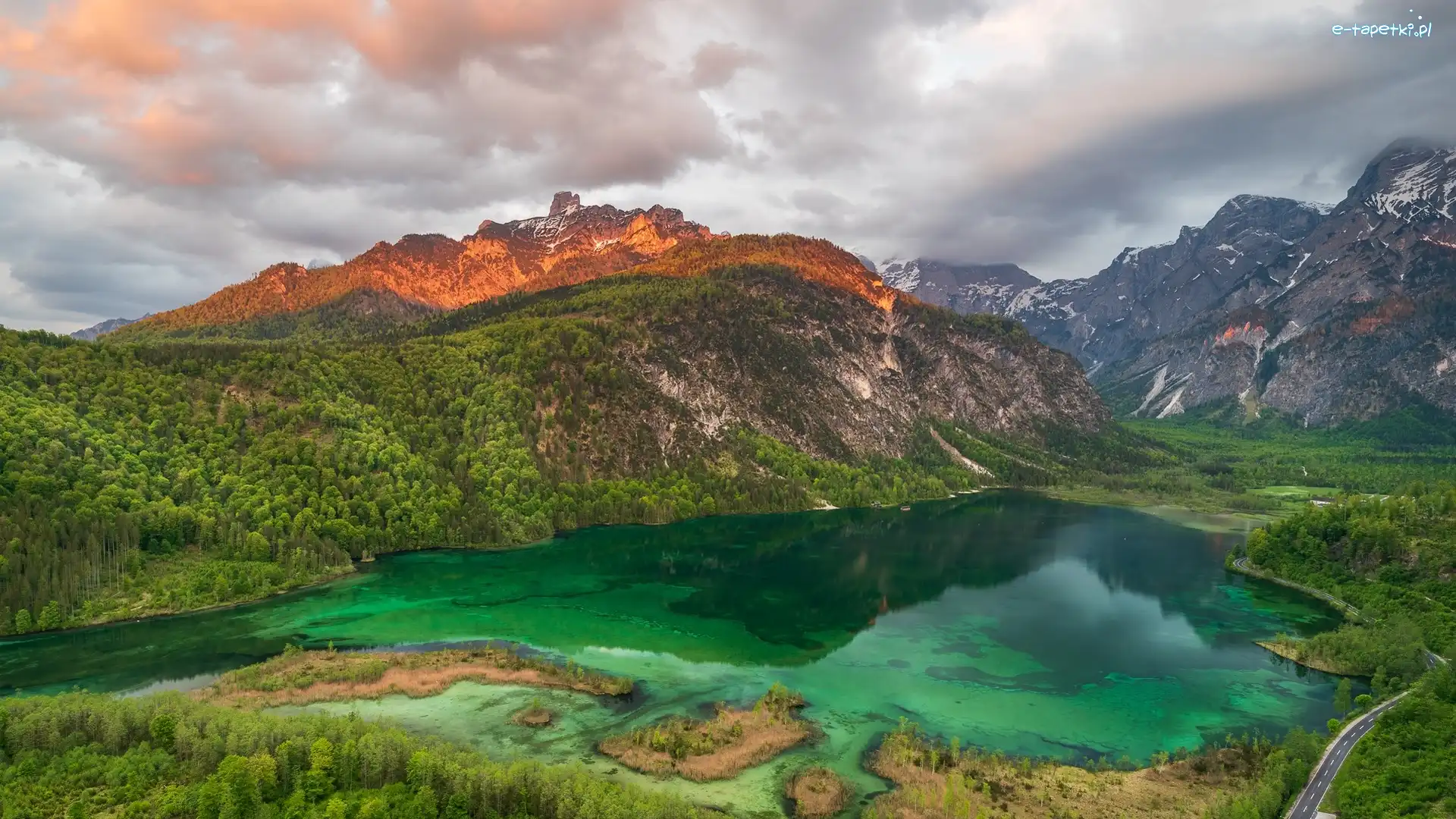 Chmury, Las, Drzewa, Austria, Jezioro Almsee, Góry