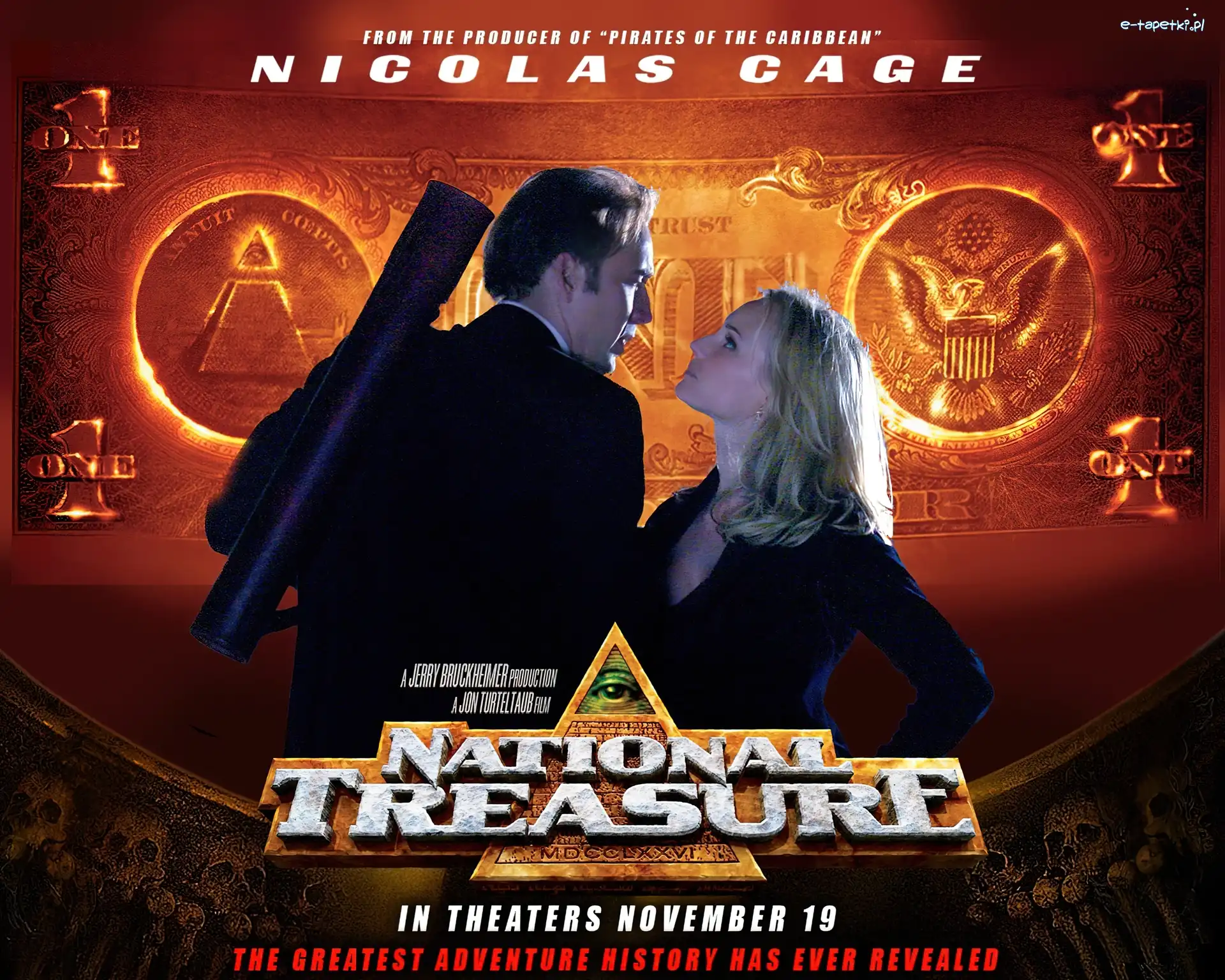 National Treasure 1, Diane Kruger, Nicolas Cage, banknot, złoty