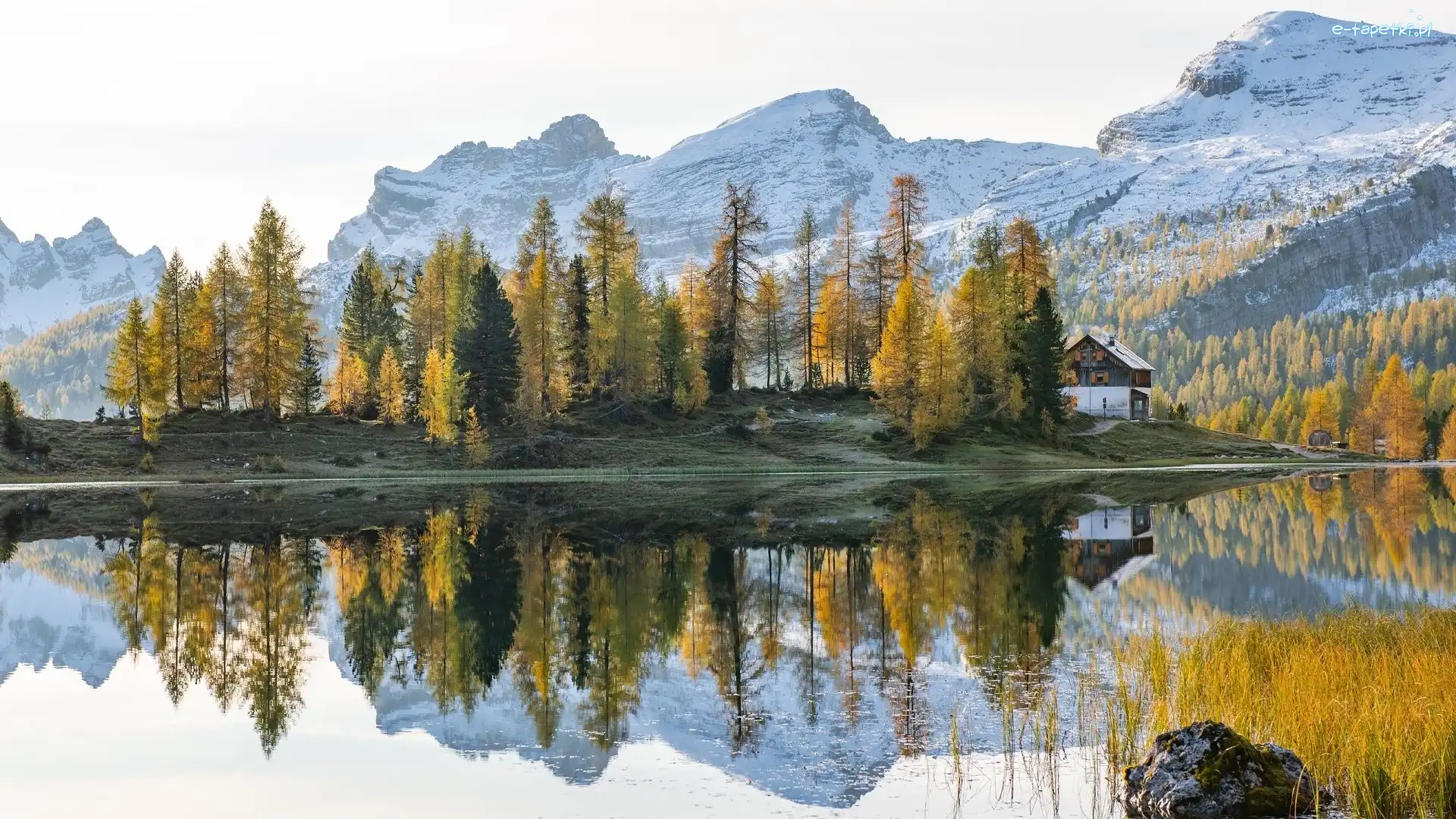 Góry, Jezioro, Dolomity, Odbicie, Jesień