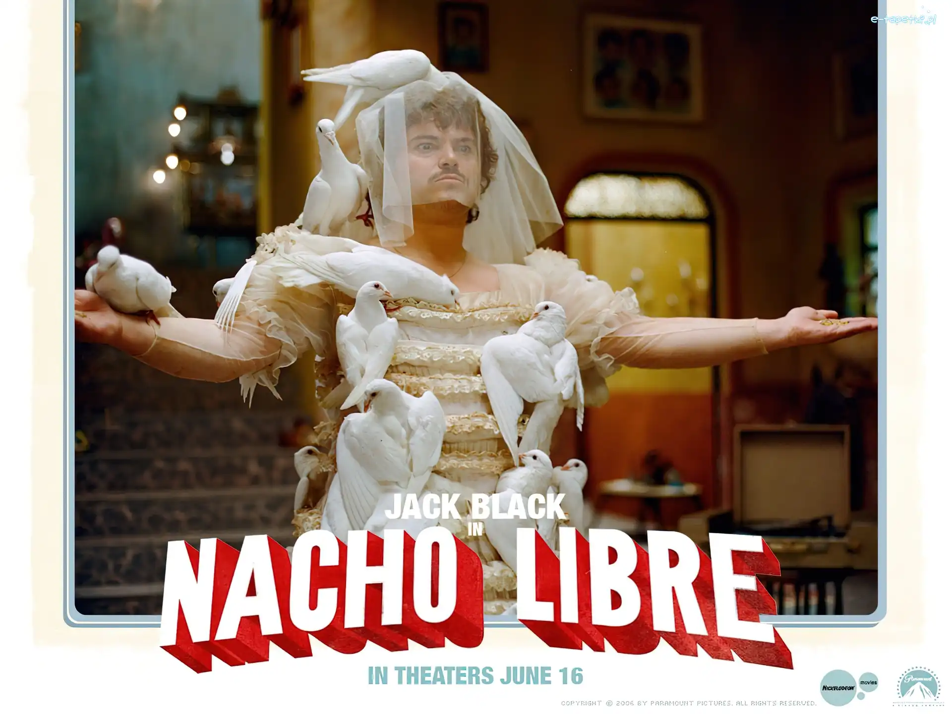 Nacho Libre, pokój, Jack Black, gołębie, welon