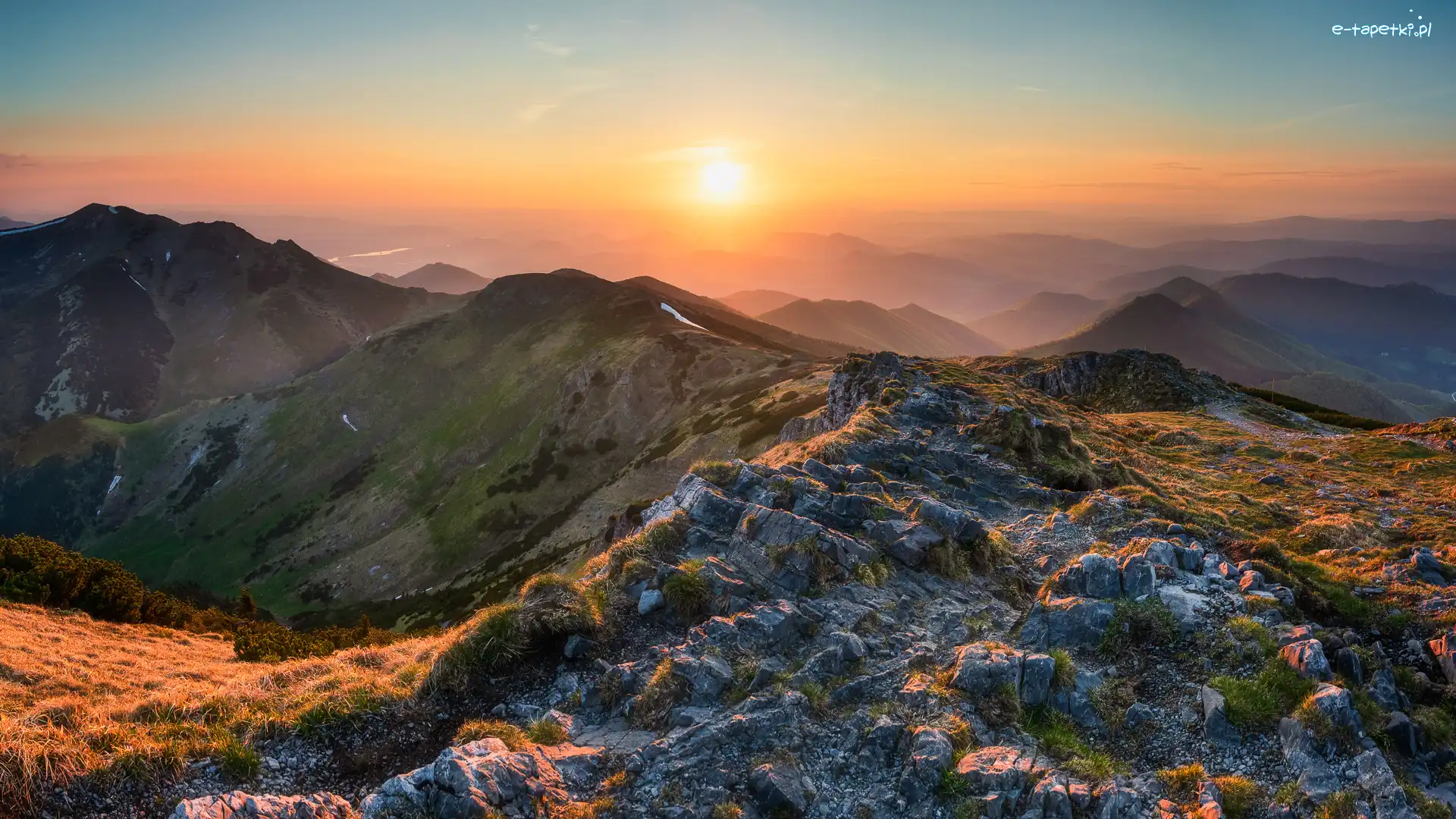Góry, Karpaty, Mała Fatra, Słowacja, Zachód słońca