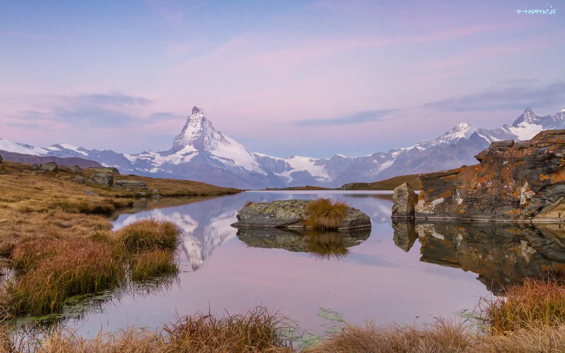 Kamienie, Góry, Szwajcaria, Trawa, Jezioro, Stellisee Lake, Sucha, Jesień, Alpy, Zermatt