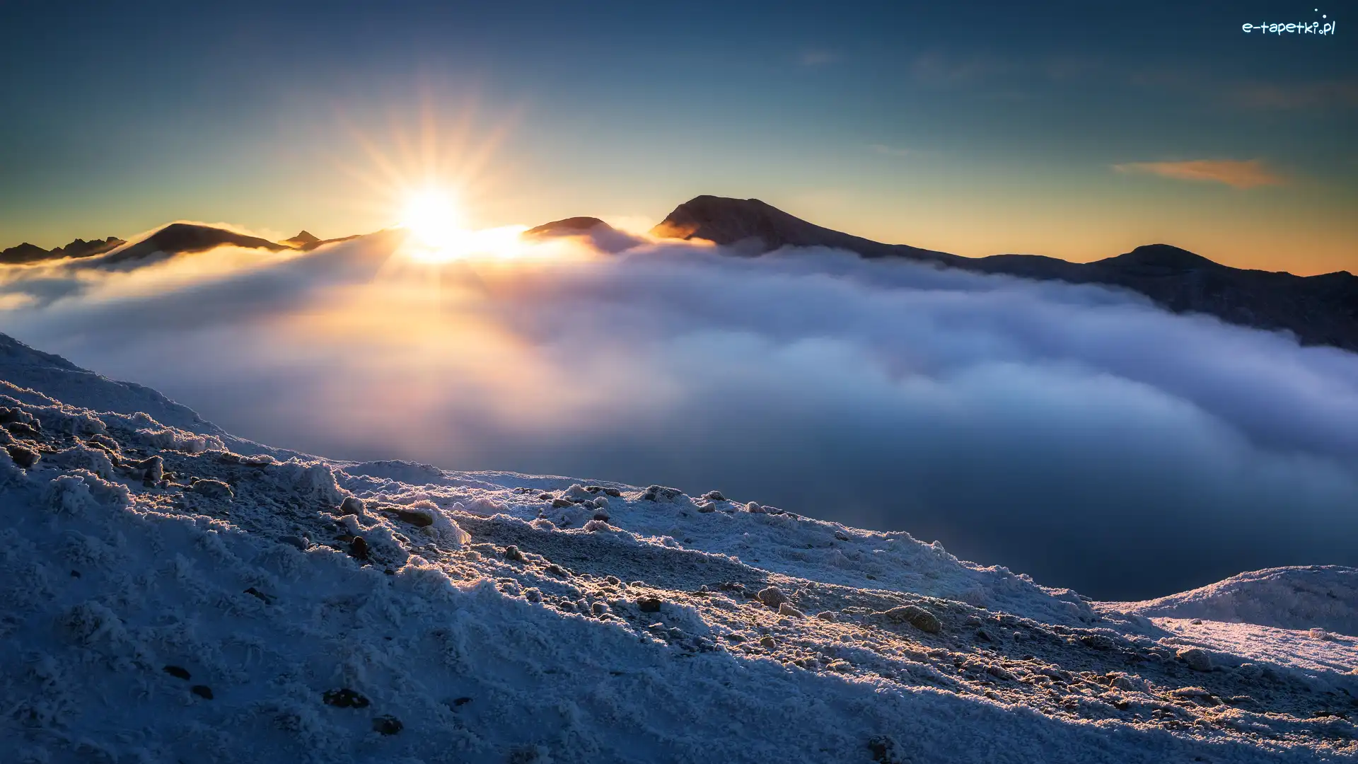 Promienie słońca, Tatry, Góra Wołowiec, Mgła, Góry, Słowacja