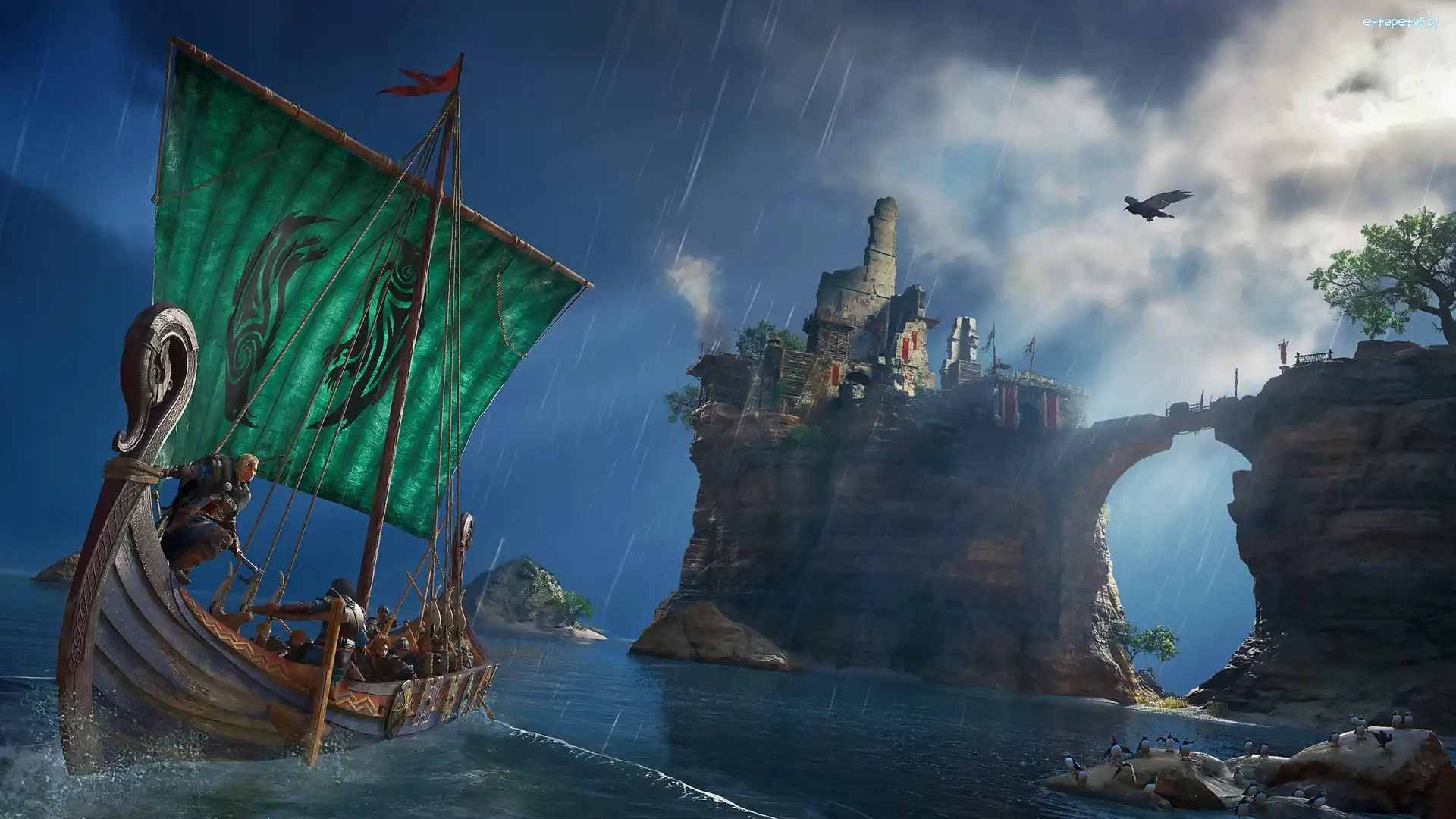 Skały, Łódź, Wikingowie, Deszcz, Assassins Creed Valhalla Dawn of Ragnarok, Gra