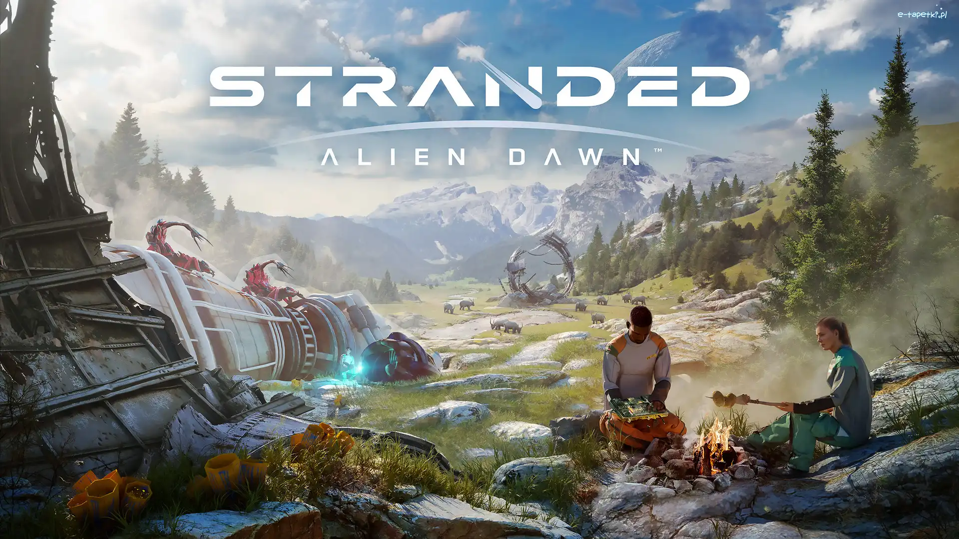 Plakat, Wrak, Ludzie, Stranded Alien Dawn, Gra, Góry, Ognisko