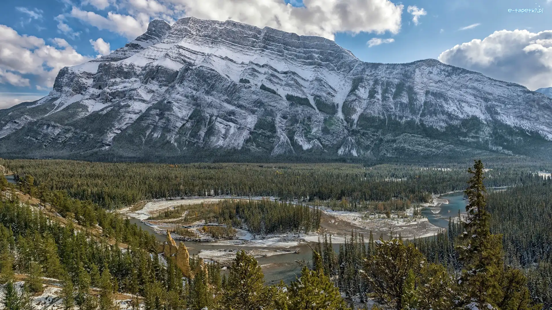 Kanada, Rzeka, Bow River, Mount Rundle, Góra, Park Narodowy Banff, Lasy