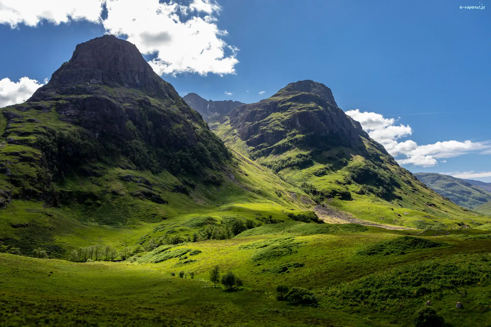 Szkocja, Niebo, Góry, Glen Coe, Dolina