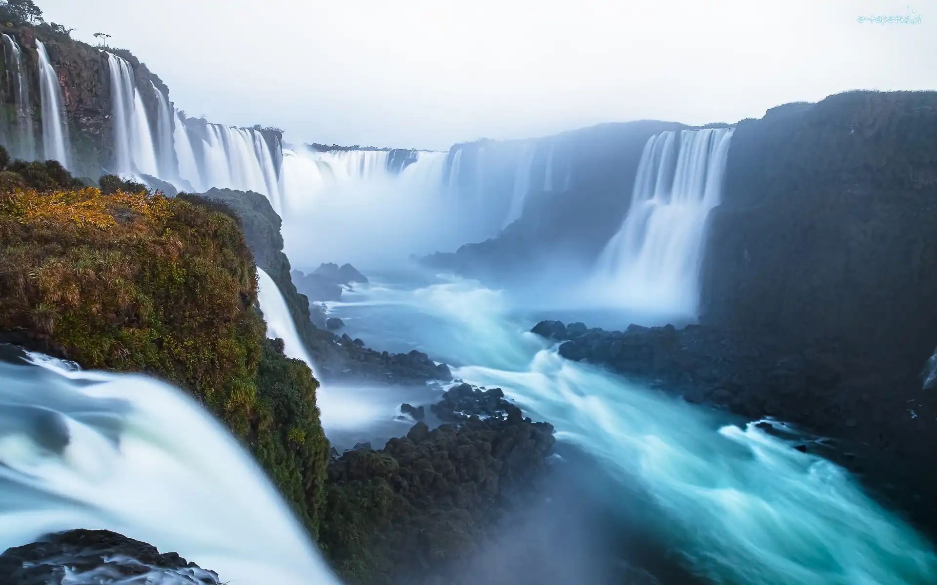 Argentyna, Skały, Kamienie, Wodospady Iguazu, Rzeka Iguazu, Brazylia, Rośliny