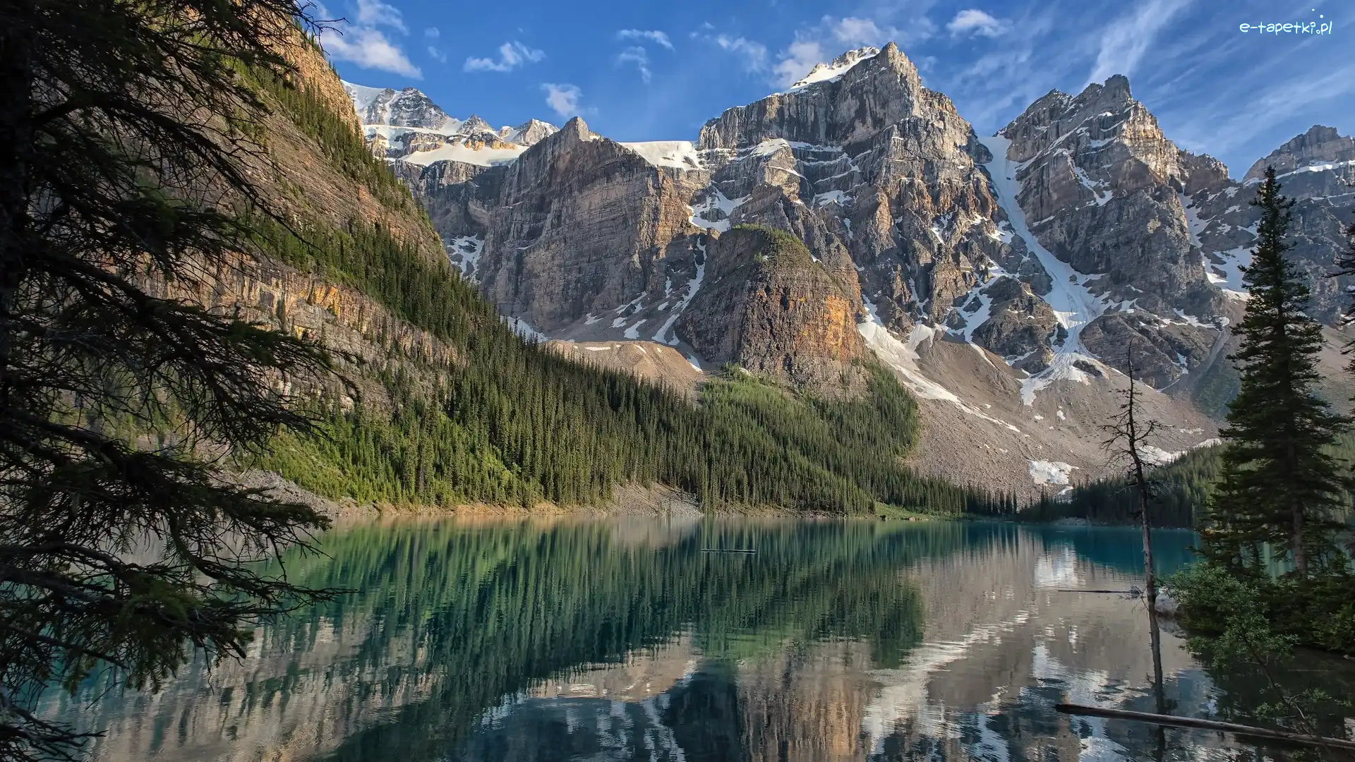 Góry, Moraine Lake, Park Narodowy Banff, Alberta, Kanada, Drzewa, Las, Jezioro, Canadian Rockies