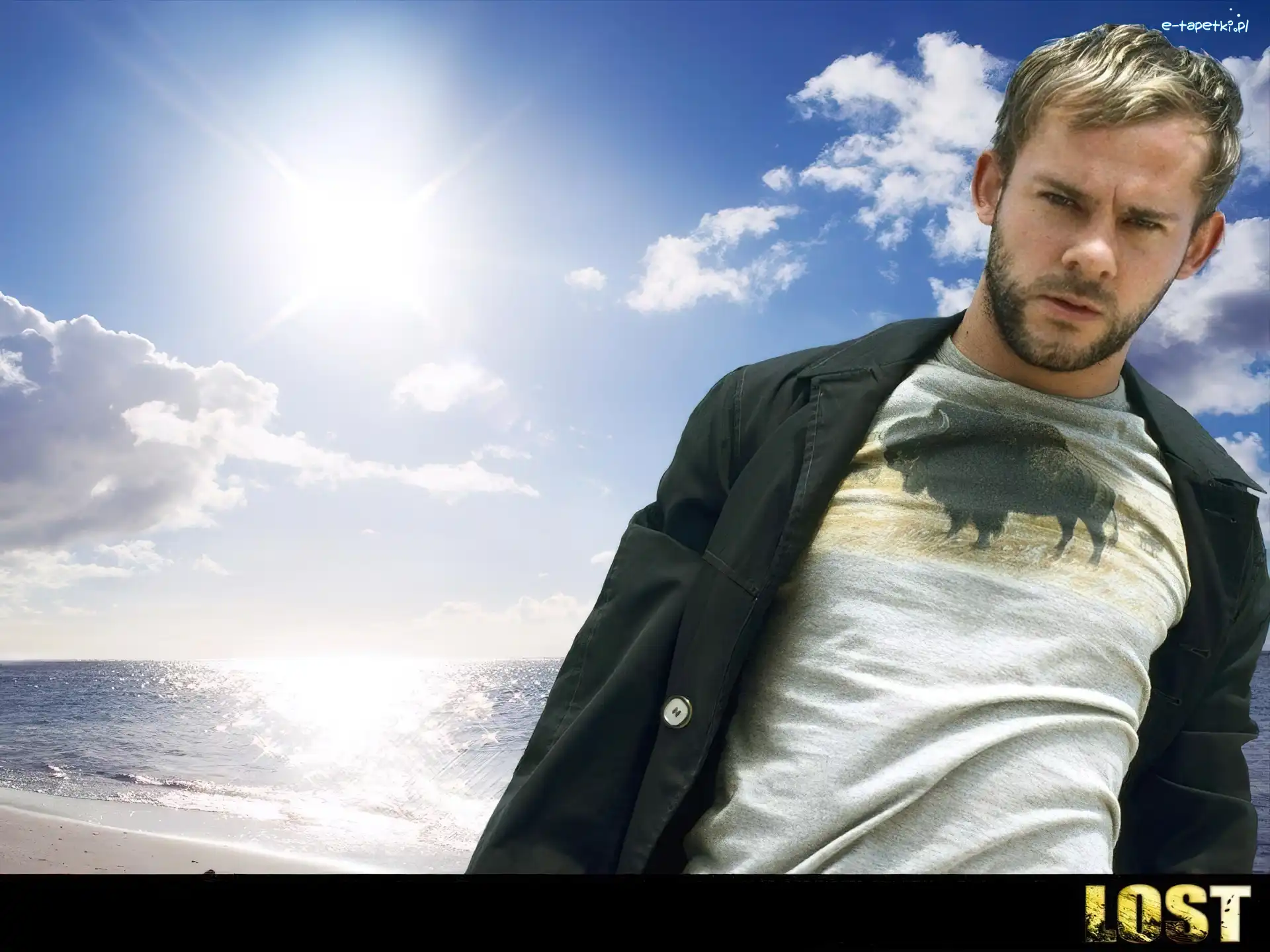 Filmy Lost, słońce, Dominic Monaghan, niebo, ocean