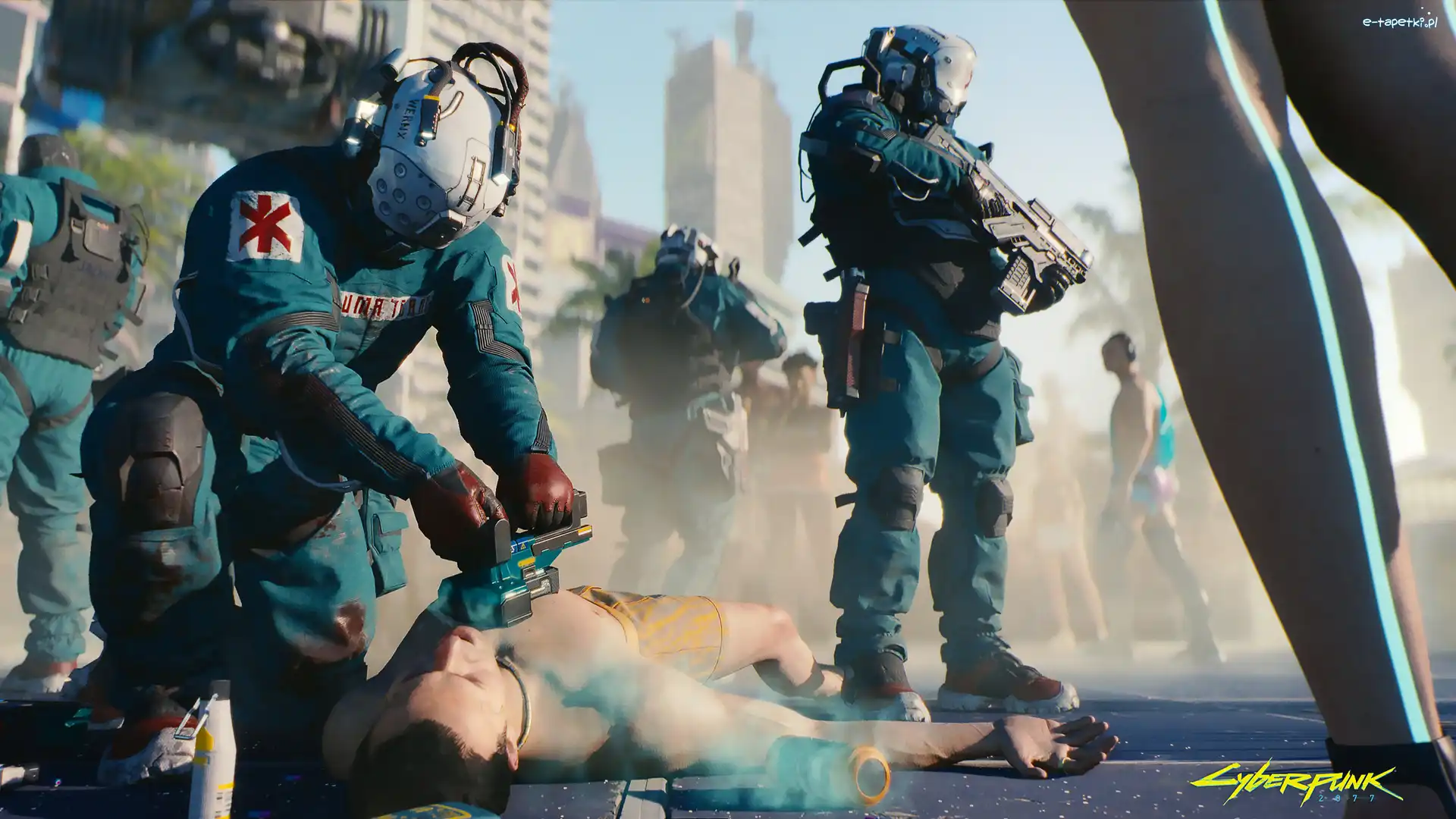 Ulica, Reanimacja, Ochroniarze, Plakat, Ratownik, Cyberpunk 2077