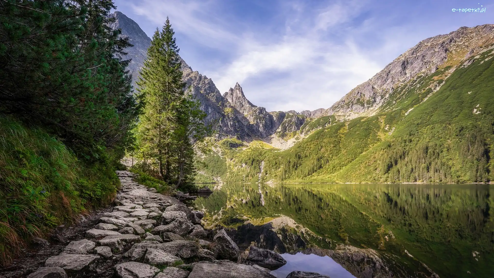 Kamienie, Tatry, Polska, Morskie Oko, Skały, Drzewa, Jezioro, Góry