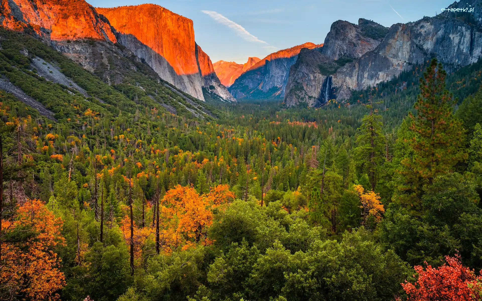 Yosemite Valley, Dolina, Park Narodowy Yosemite, Kalifornia, Stany Zjednoczone, Las, Drzewa, Góry, Jesień