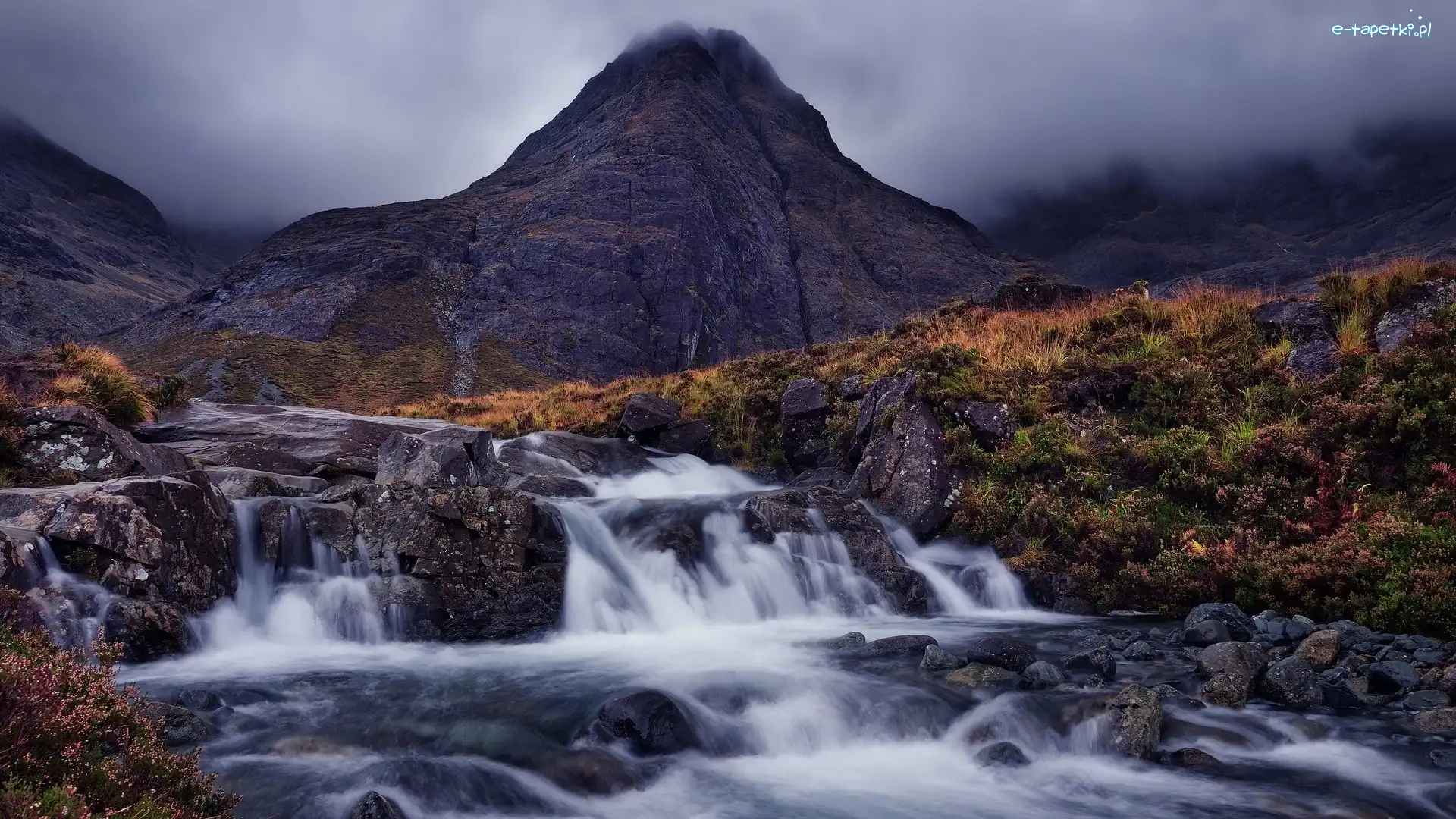 Rzeka, Cuillin Hills, Szkocja, Wyspa Skye, Skały, River Brittle, Rośliny, Góra