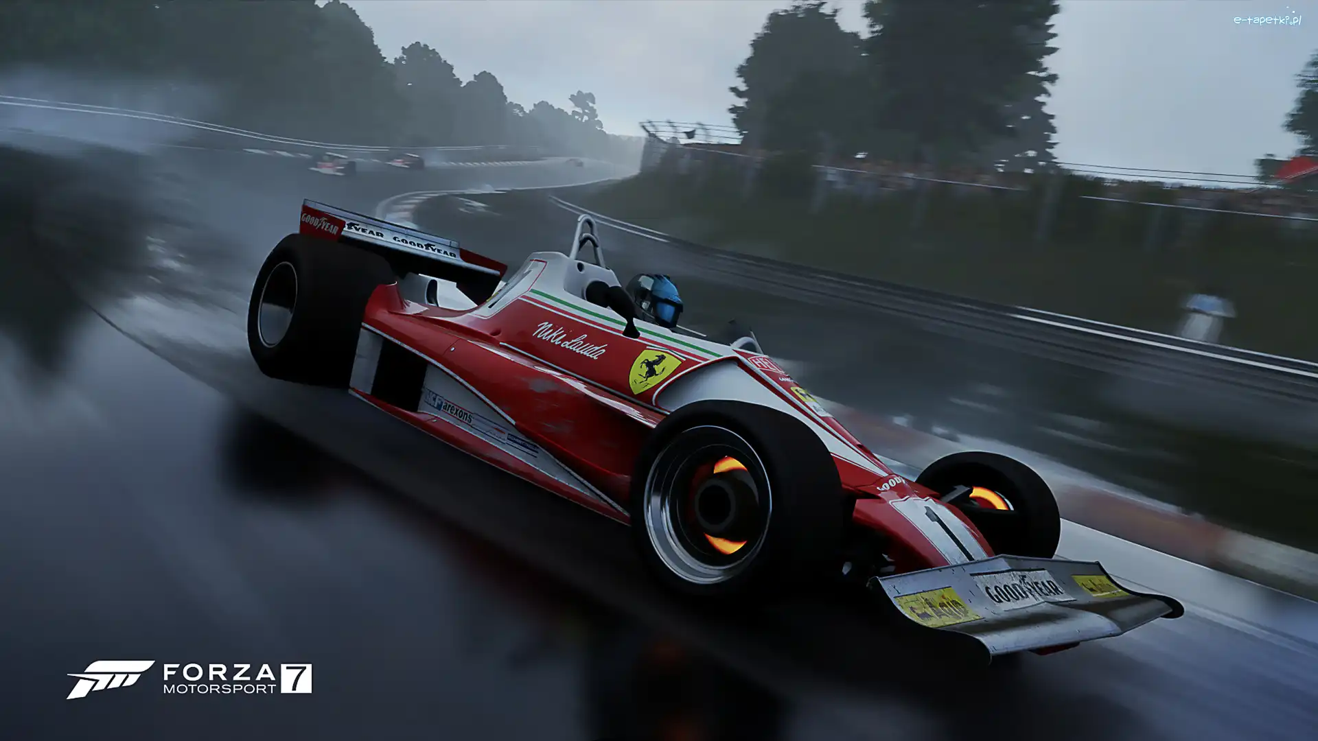 Bok, Czerwone, Ferrari, Bolid, Forza Motorsport 7, Wyścig, Deszcz, Formuła 1, Tor