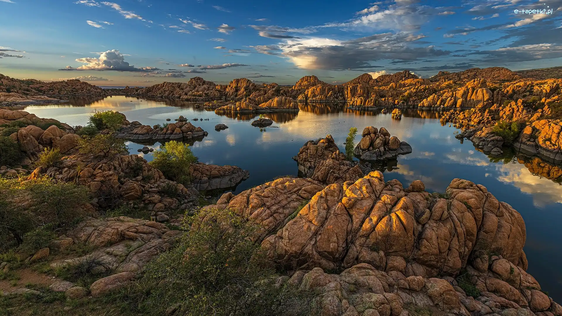 Chmury, Jezioro, Stany Zjednoczone, Arizona, Watson Lake, Odbicie, Prescott, Skały