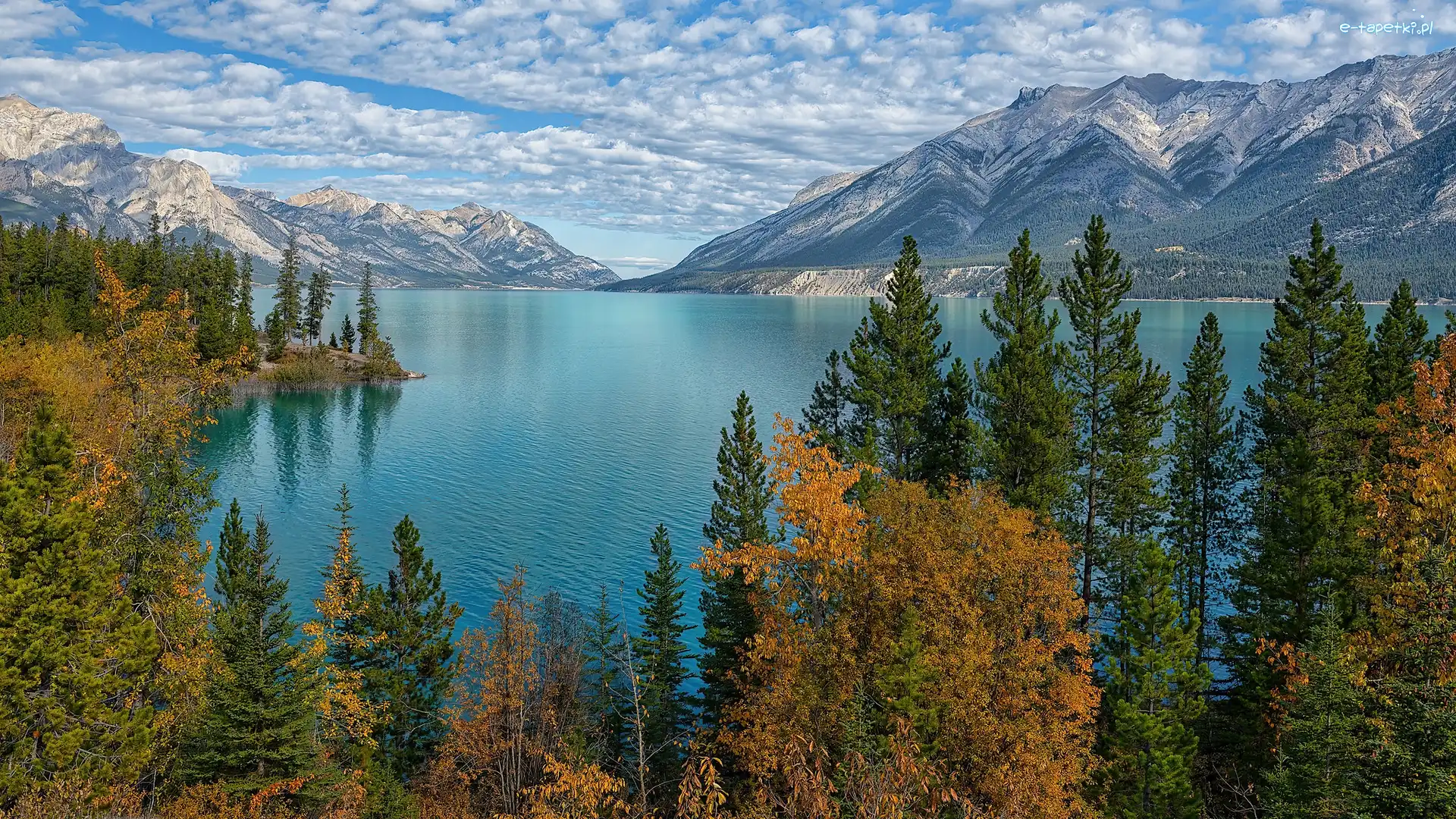 Abraham Lake, Canadian Rockies, Kanada, Alberta, Jezioro, Las, Drzewa, Góry Skaliste