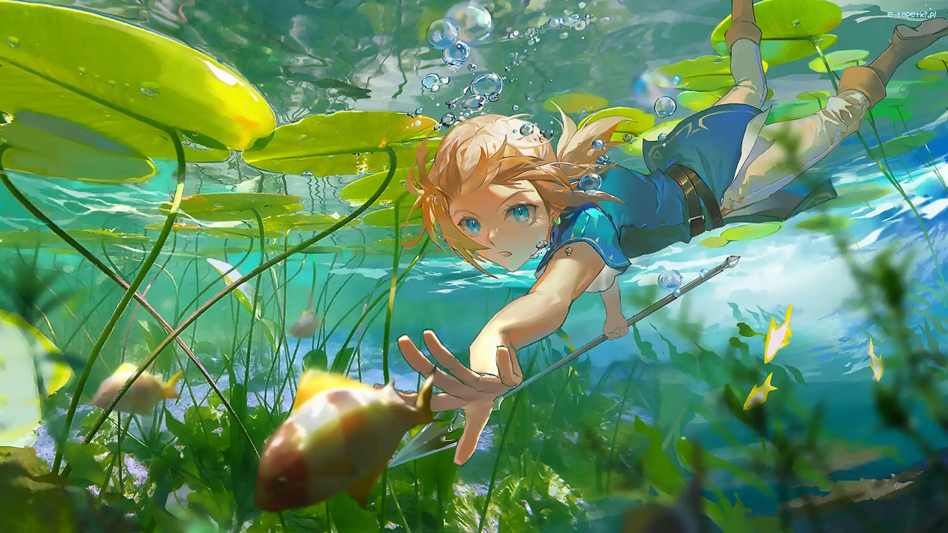 Ryby, The Legend of Zelda, Połów, Rośliny, Postać, Zelda, Woda, Gra, Breath of the Wild, Harpun